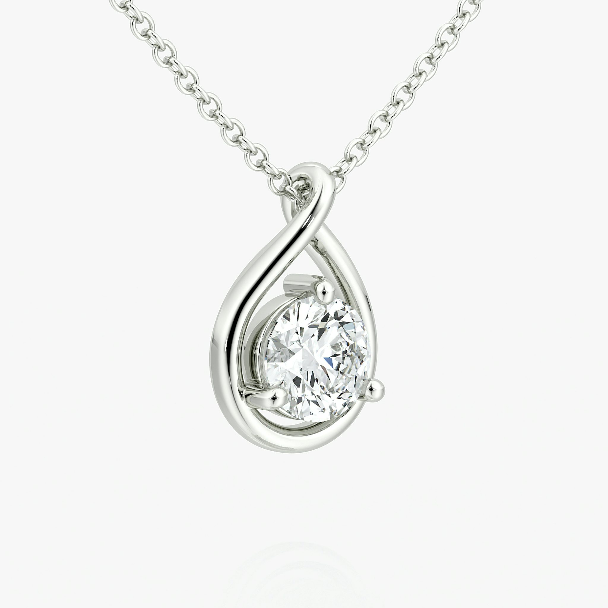 Pear Silhouette Necklace | Round Brilliant | Sterling Silver | chainLength: 16-18