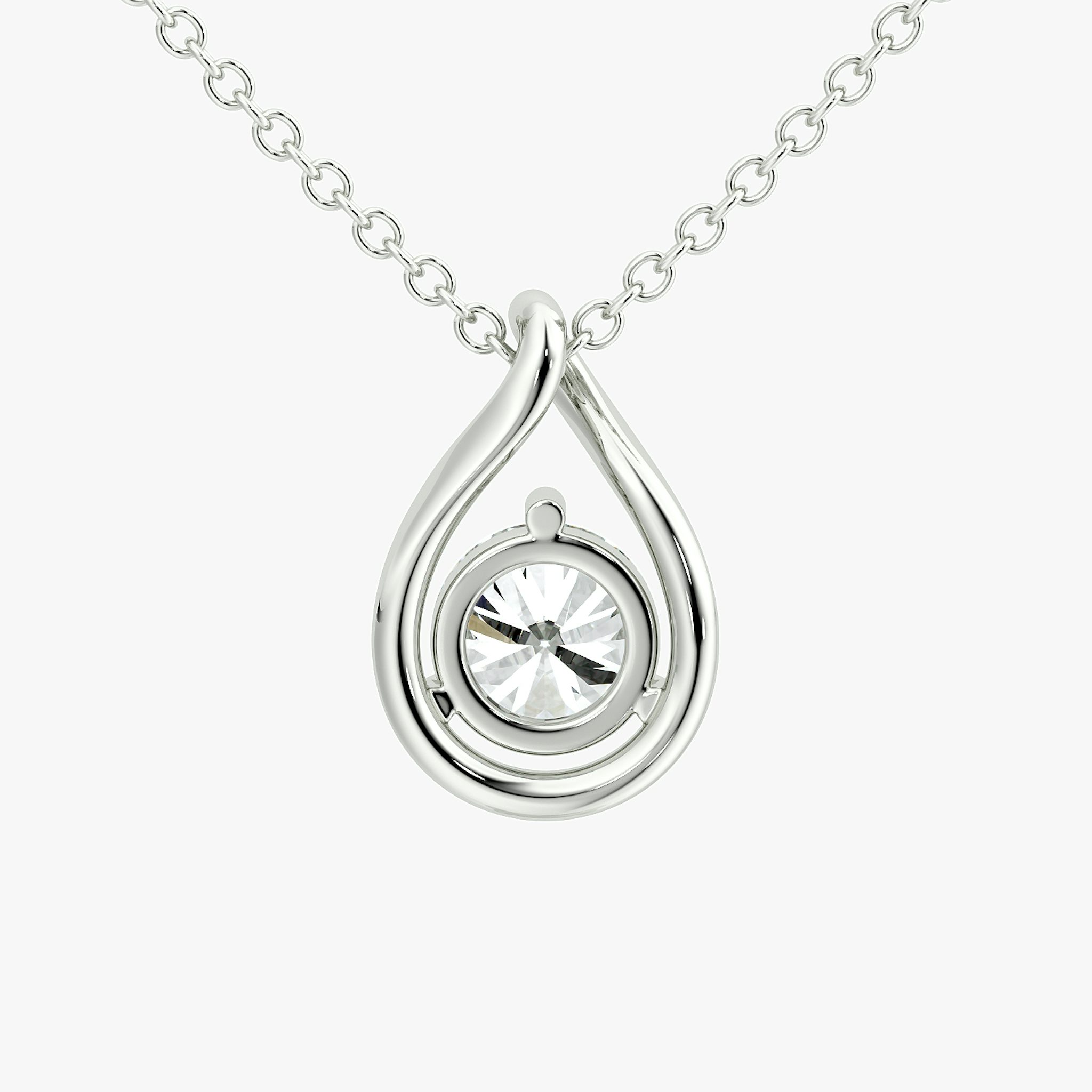 Pear Silhouette Necklace | Round Brilliant | Sterling Silver | chainLength: 16-18