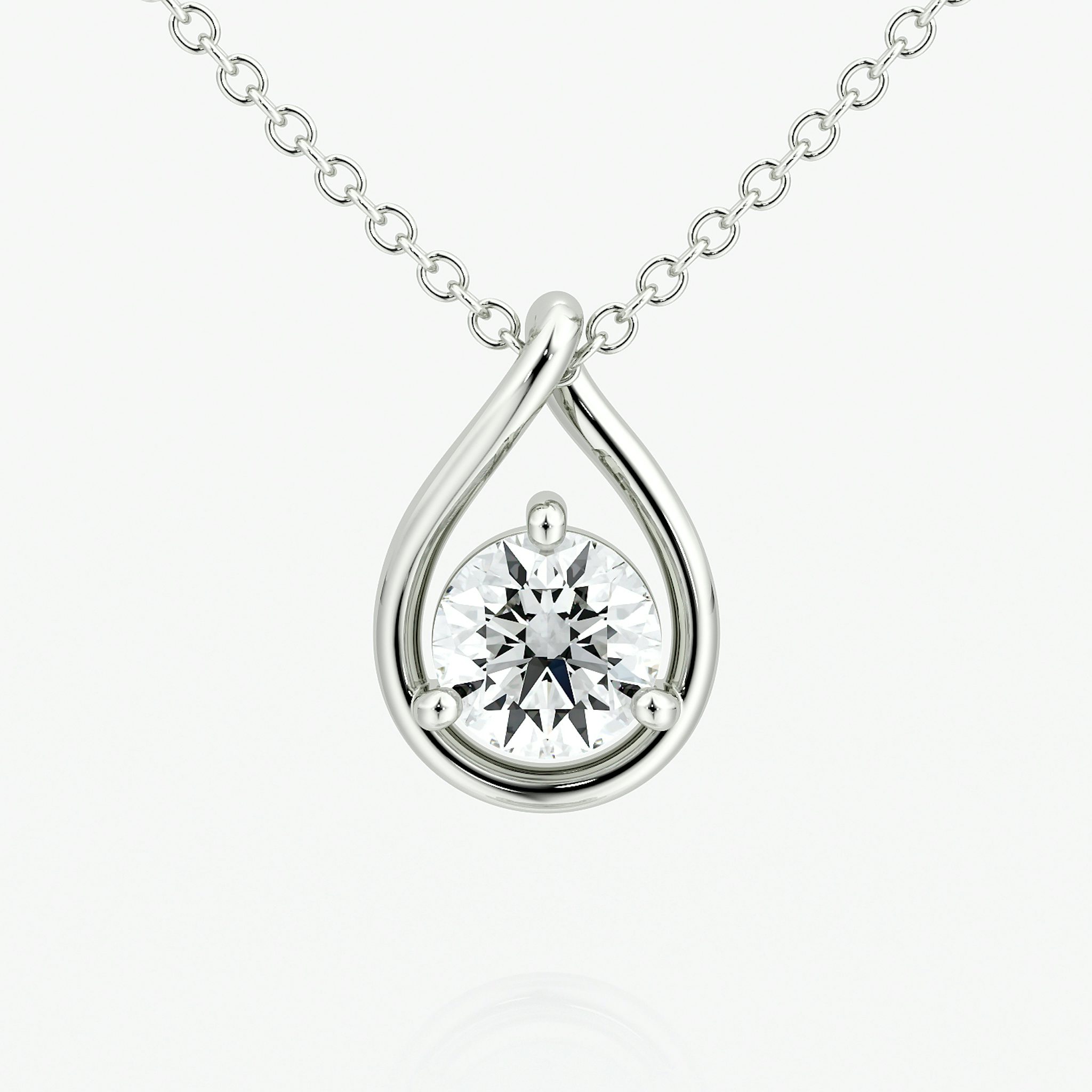 Pear Silhouette Necklace | Round Brilliant | Sterling Silver | chainLength: 16-18