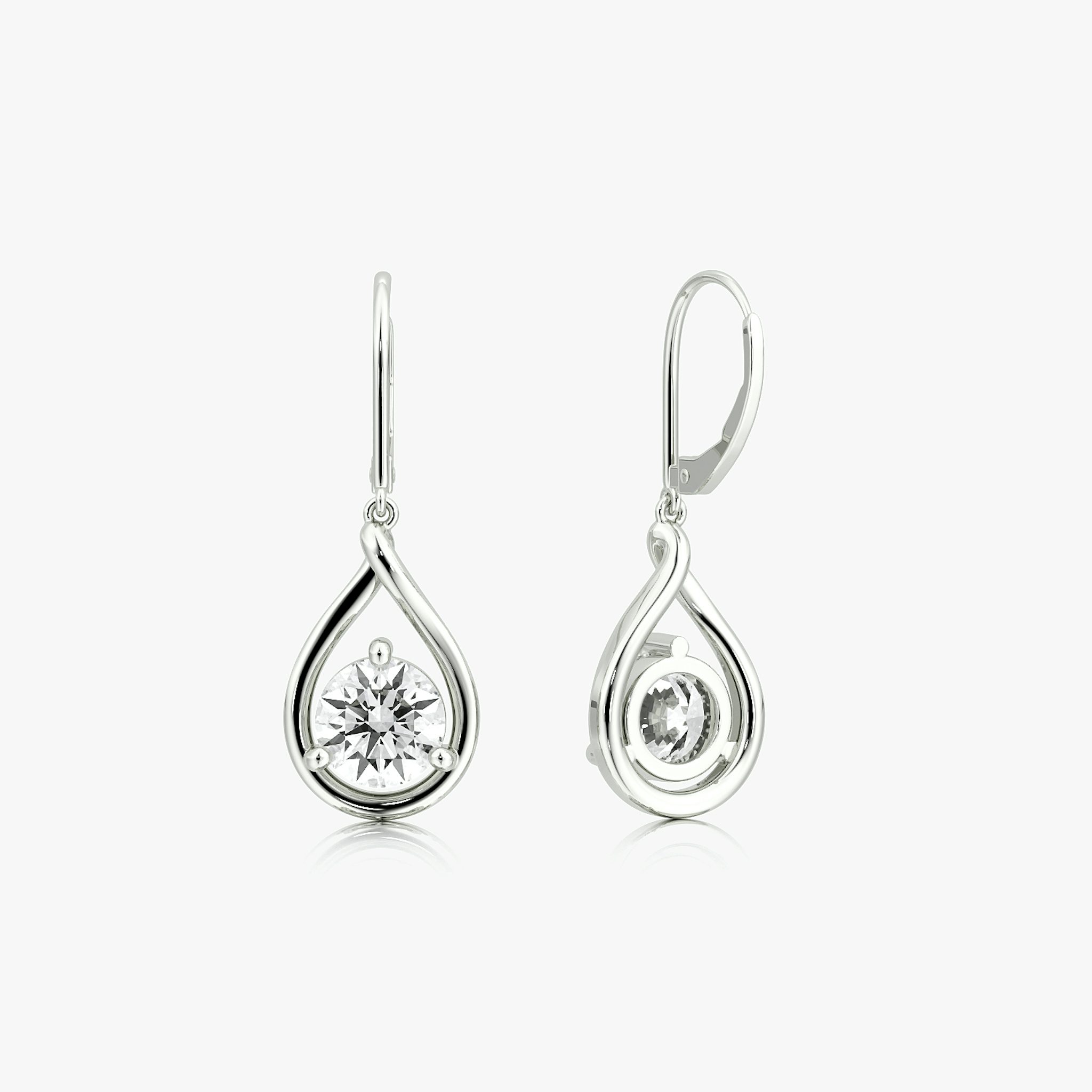Pear Silhouette Earrings | Round Brilliant | 14k | White Gold | side: left