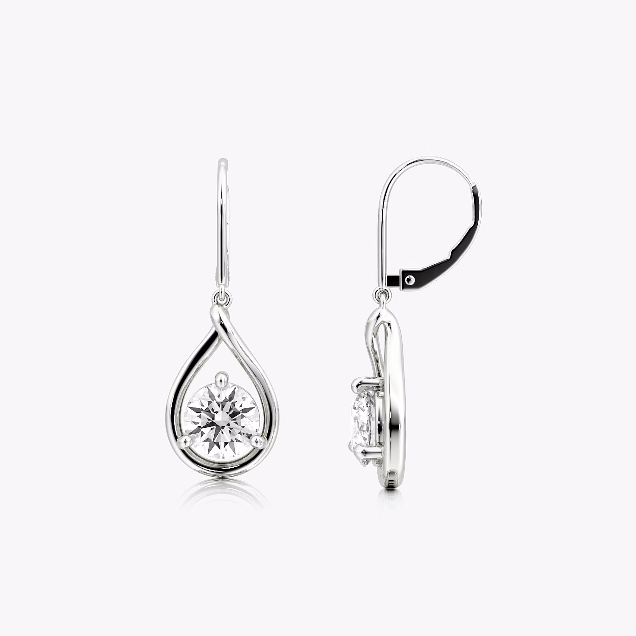 Pear Silhouette Earrings | Round Brilliant | 14k | White Gold | side: left