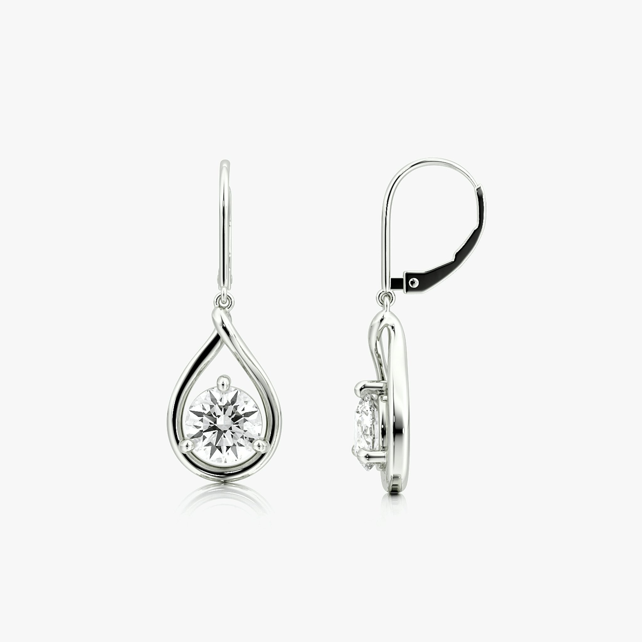 Pear Silhouette Earrings | Round Brilliant | 14k | White Gold | side: left