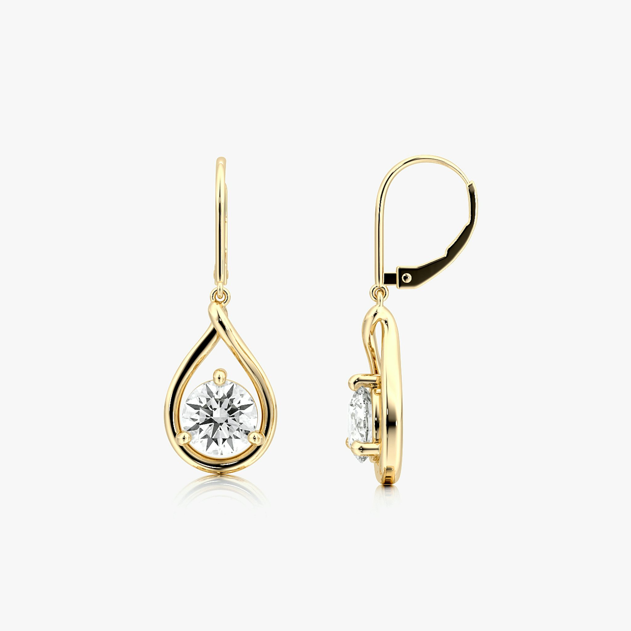 Pear Silhouette Earrings | Round Brilliant | 14k | Yellow Gold | side: left