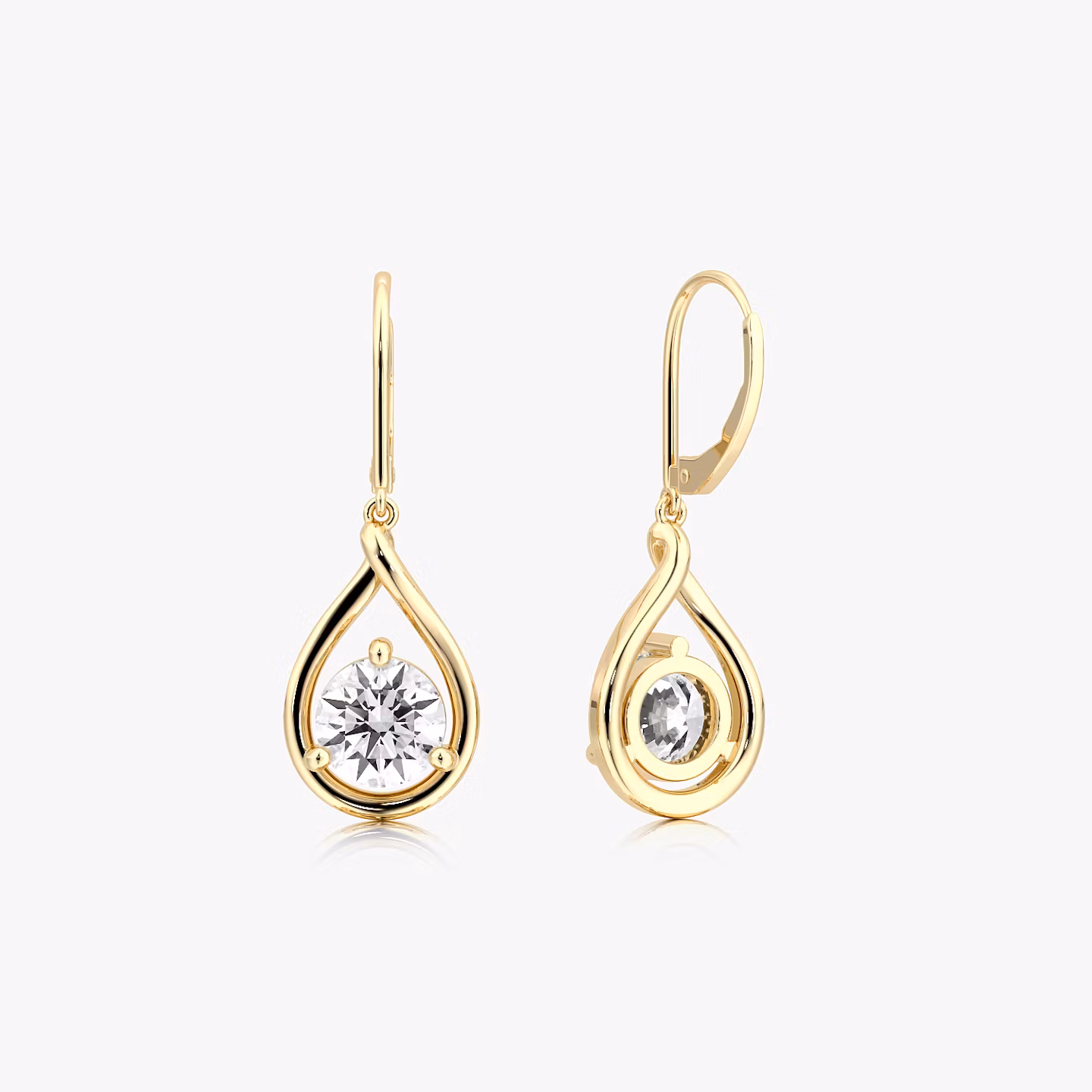 Pear Silhouette Earrings | Round Brilliant | 14k | Yellow Gold | side: left