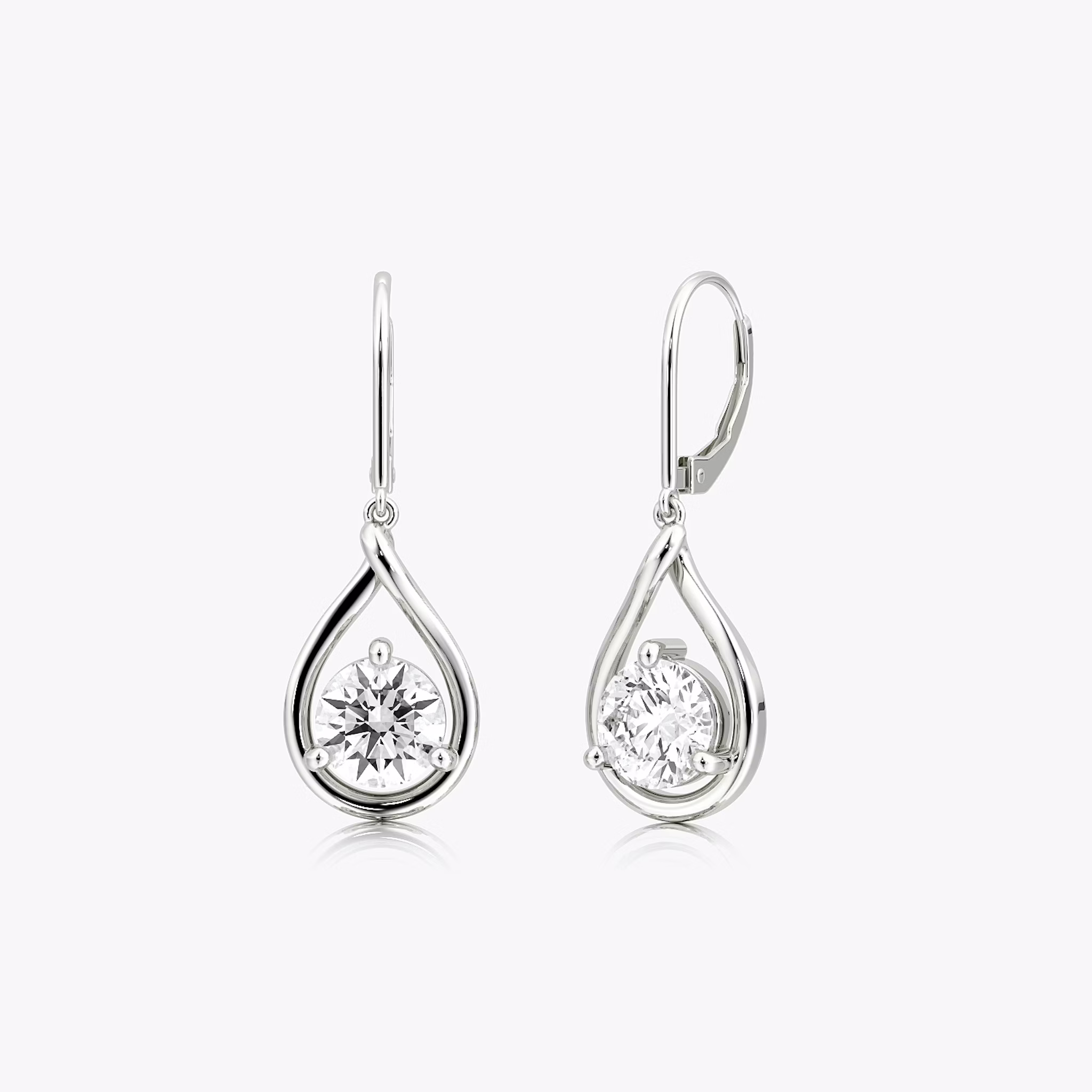 Pear Silhouette Earrings | Round Brilliant | 14k | White Gold | side: left