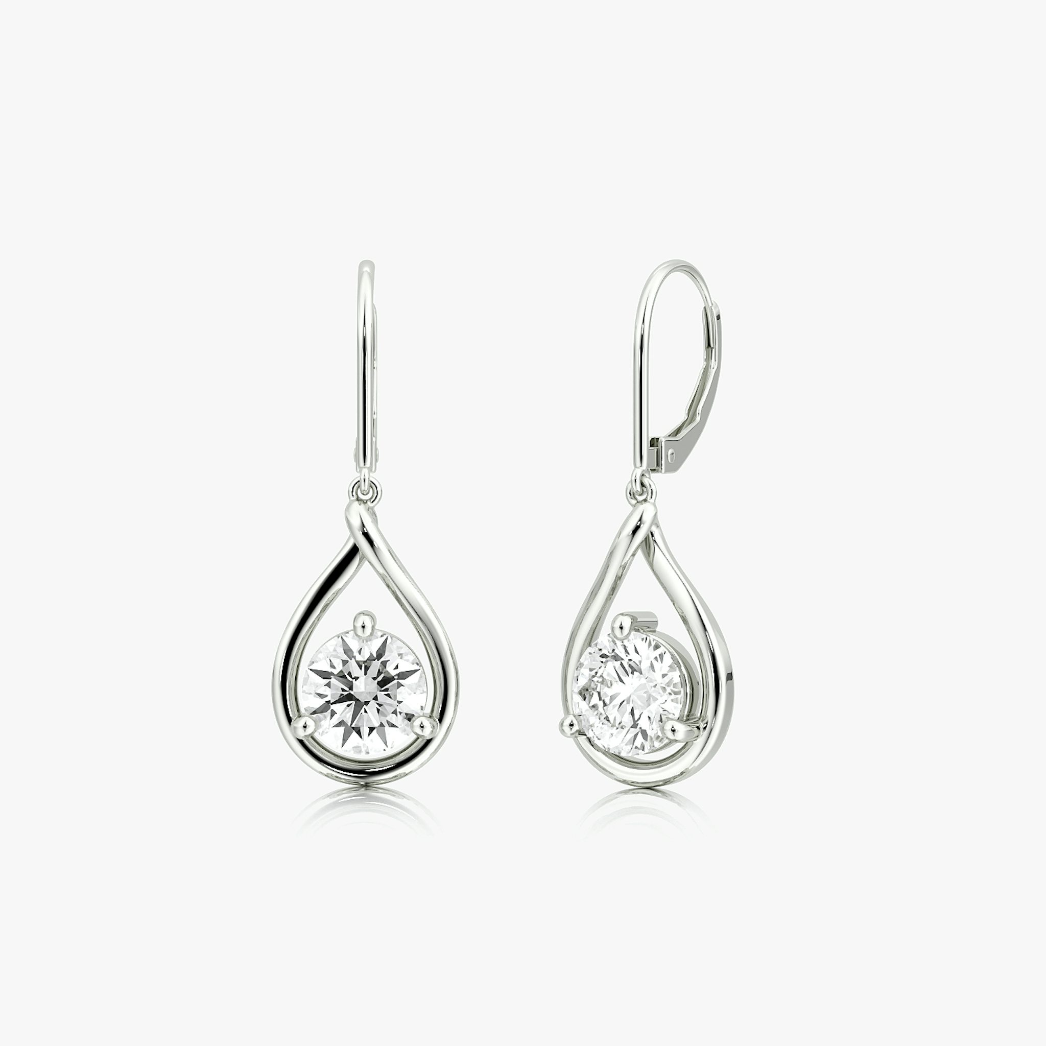 Pear Silhouette Earrings | Round Brilliant | 14k | White Gold | side: left