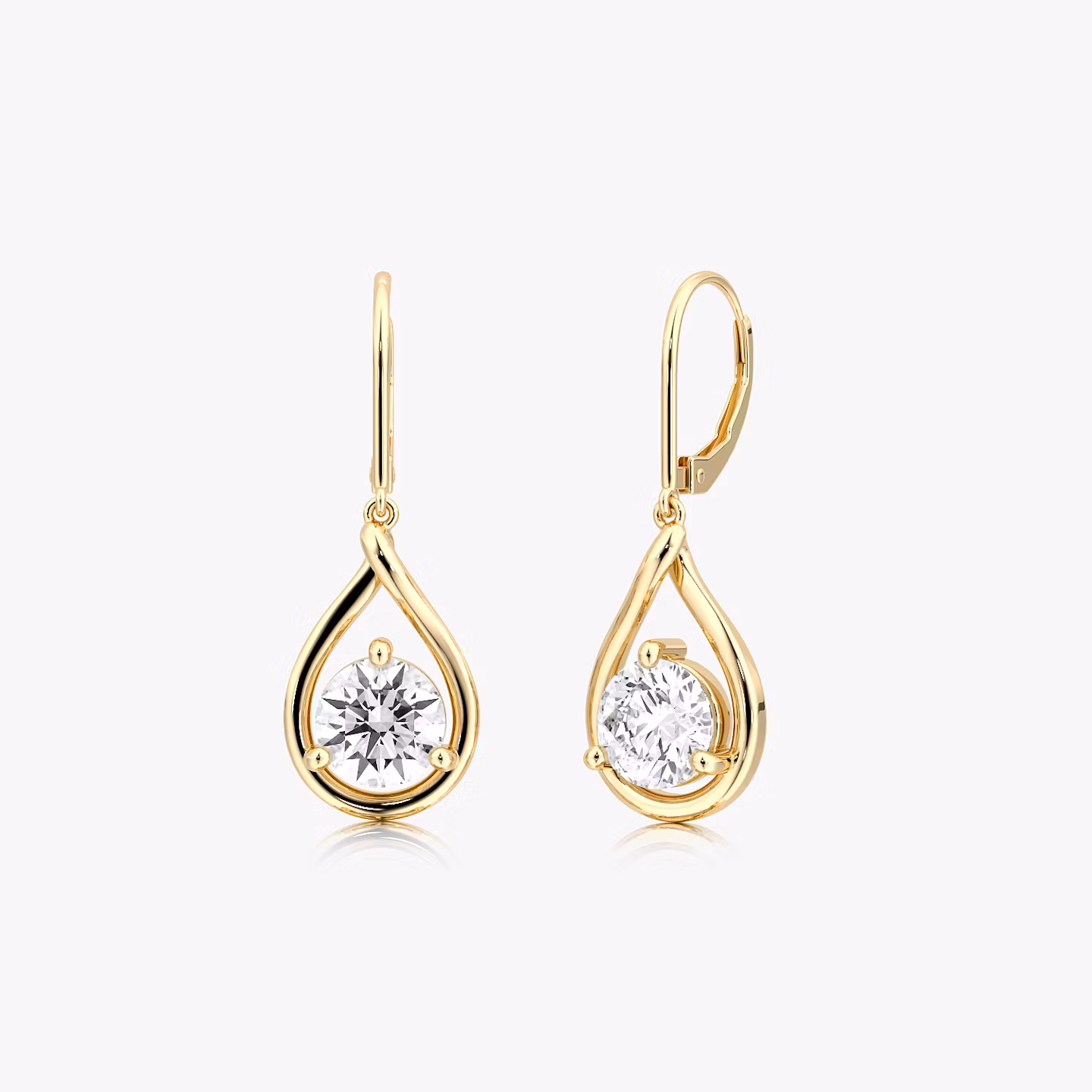 Pear Silhouette Earrings | Round Brilliant | 14k | Yellow Gold | side: left