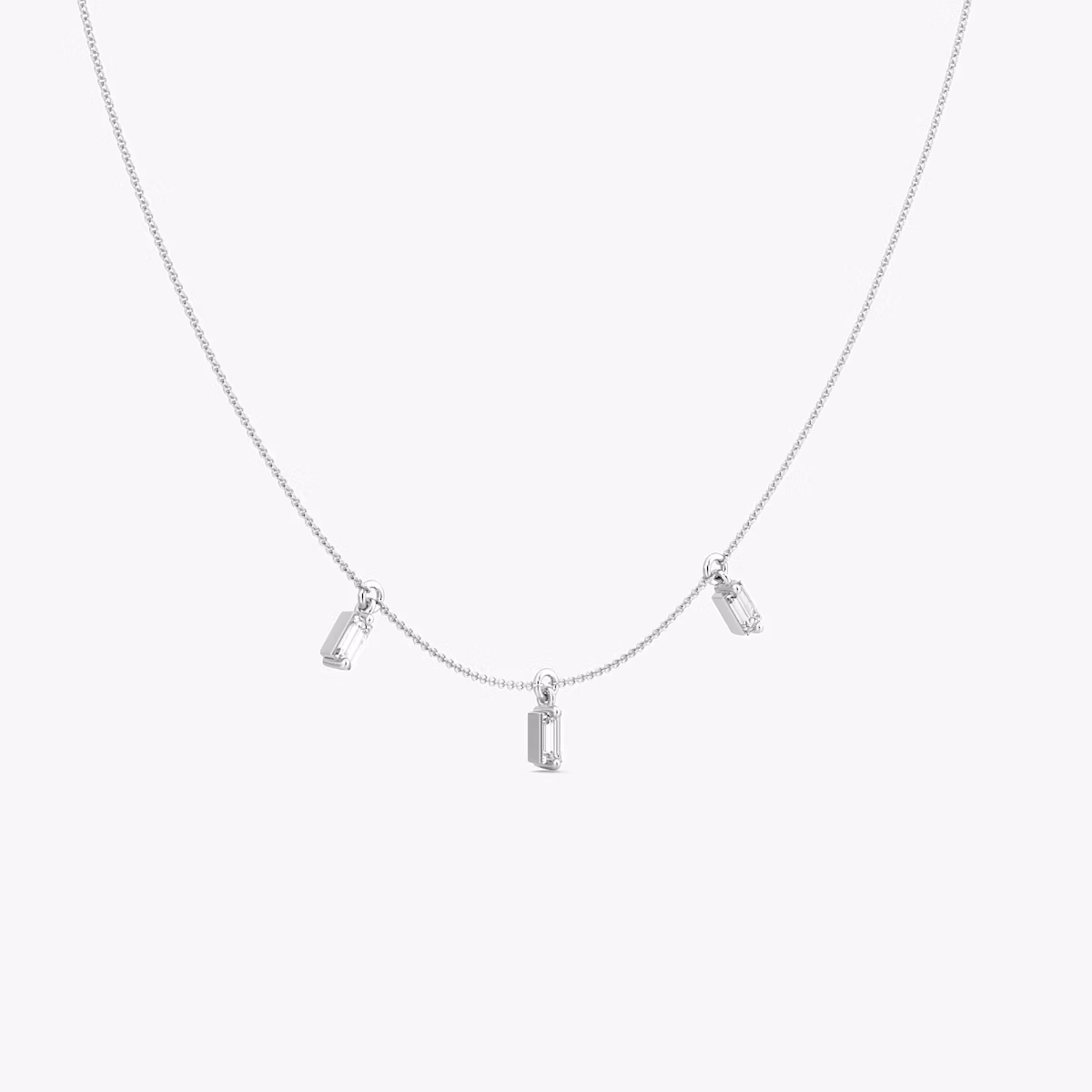 Floating Baguette Station Necklace | Baguette | 14k | White Gold | diamondCount: 3 | chainLength: 16-18