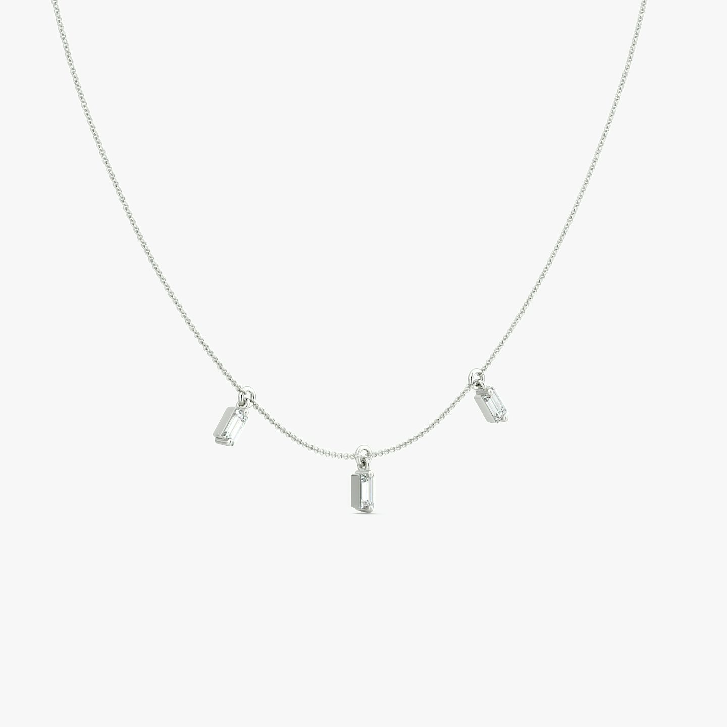 Floating Baguette Station Necklace | Baguette | 14k | White Gold | diamondCount: 3 | chainLength: 16-18
