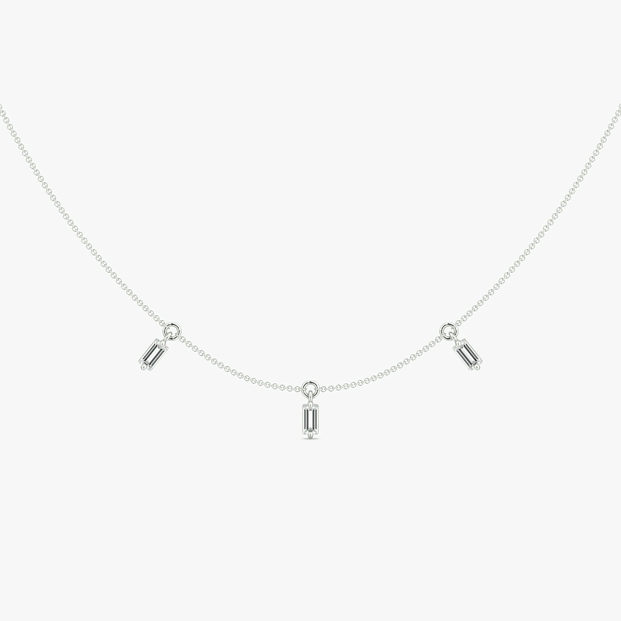 Floating Baguette Station Halskette | Baguette | 14k | Weißgold | diamondCount: 3 | chainLength: 16-18