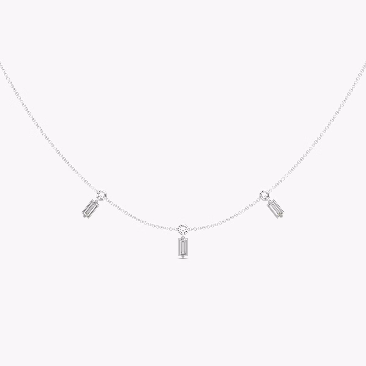 Floating Baguette Station Necklace | Baguette | 14k | White Gold | diamondCount: 3 | chainLength: 16-18