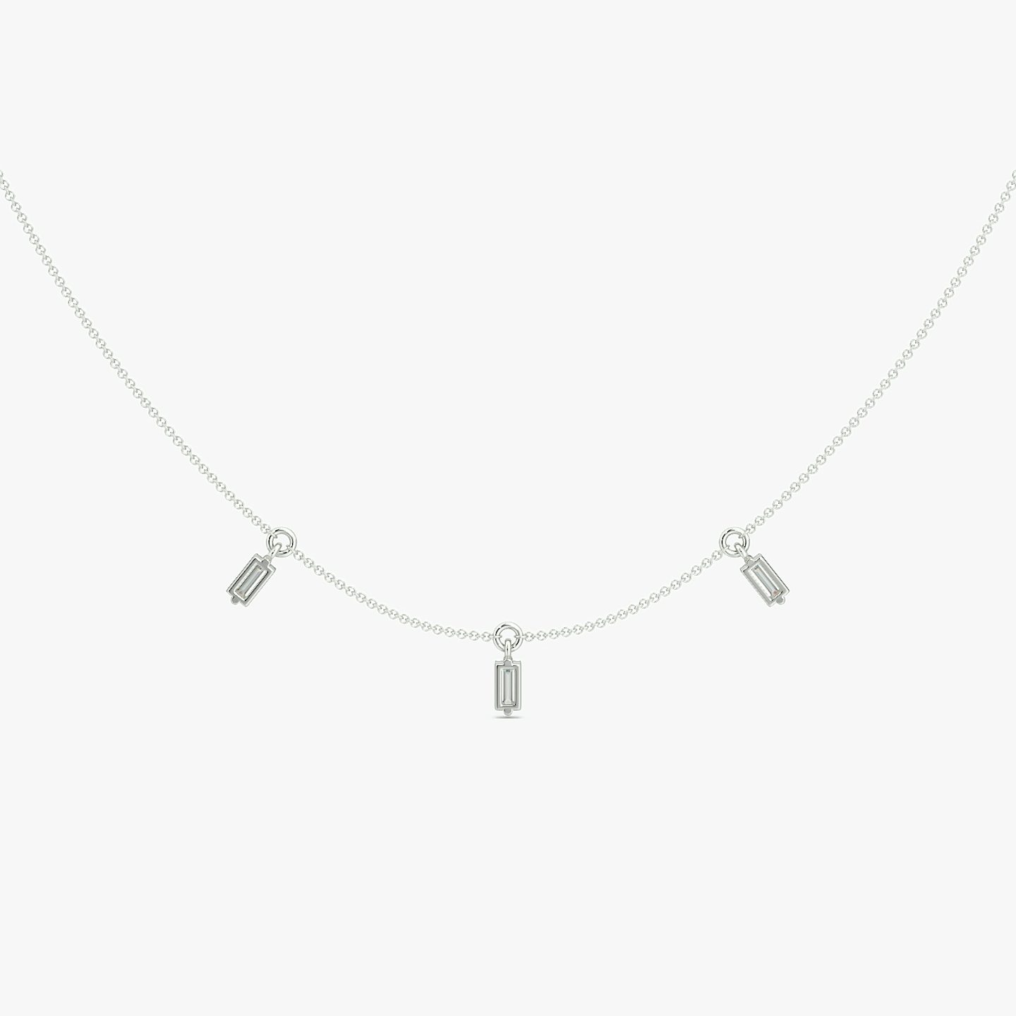 Floating Baguette Station Necklace | Baguette | 14k | White Gold | diamondCount: 3 | chainLength: 16-18