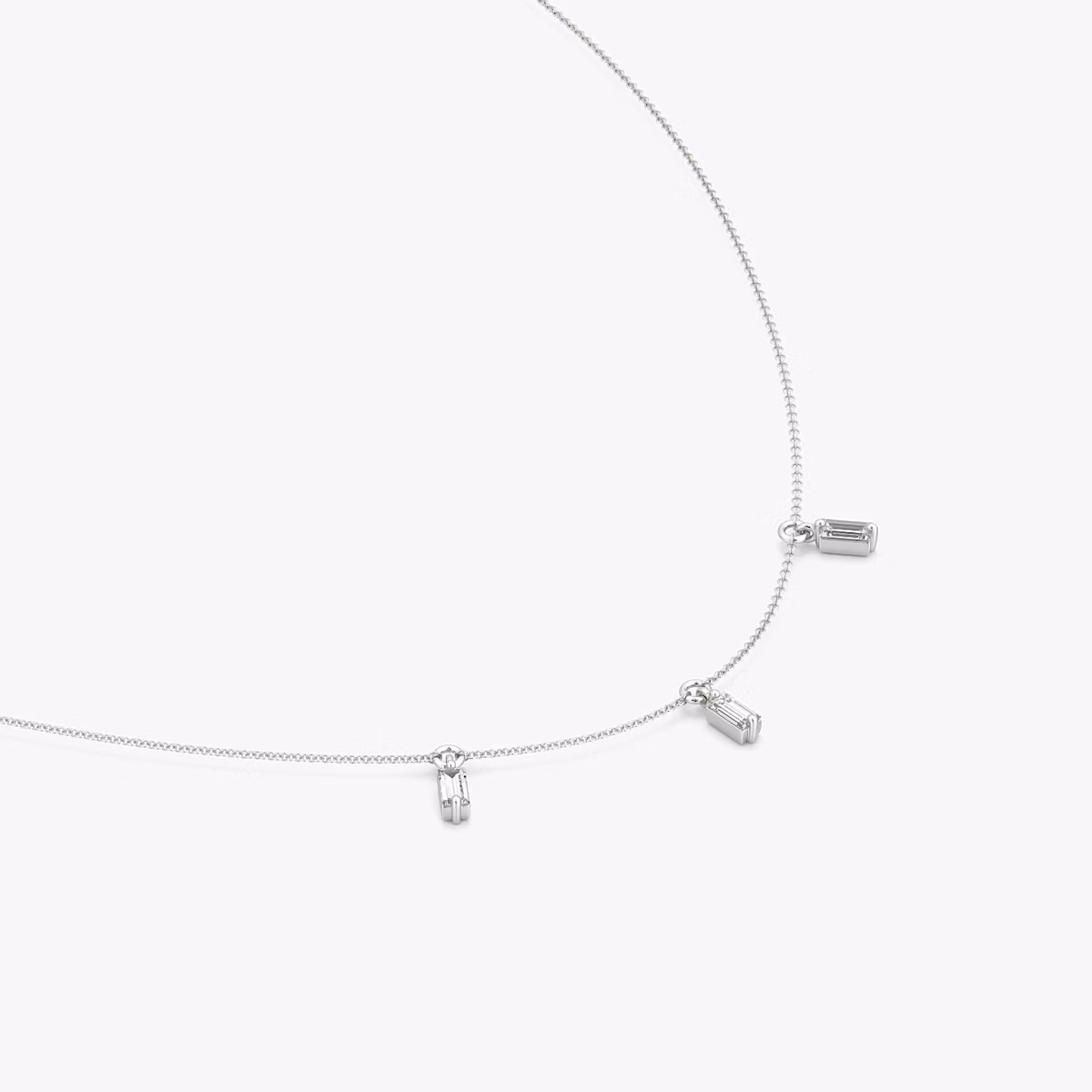 Floating Baguette Station Necklace | Baguette | 14k | White Gold | diamondCount: 3 | chainLength: 16-18