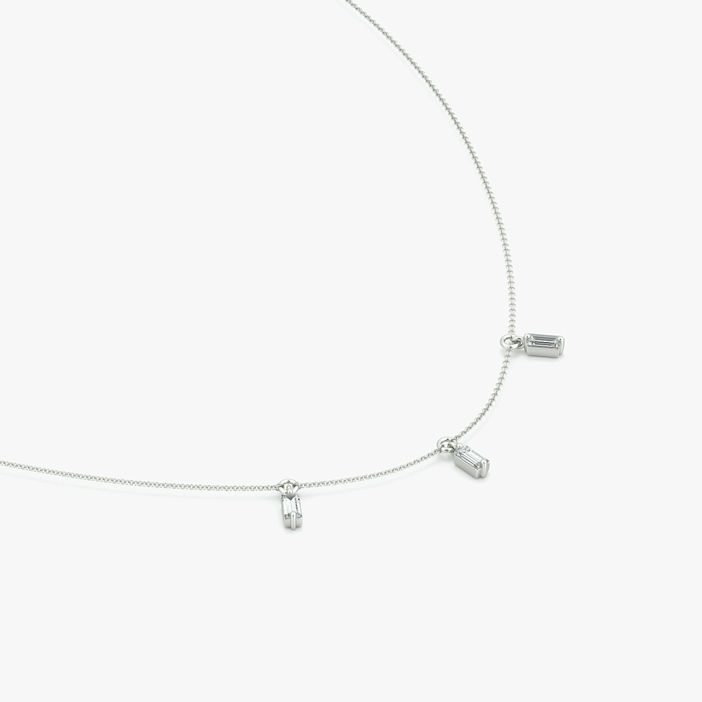 Floating Baguette Station Necklace | Baguette | 14k | White Gold | diamondCount: 3 | chainLength: 16-18