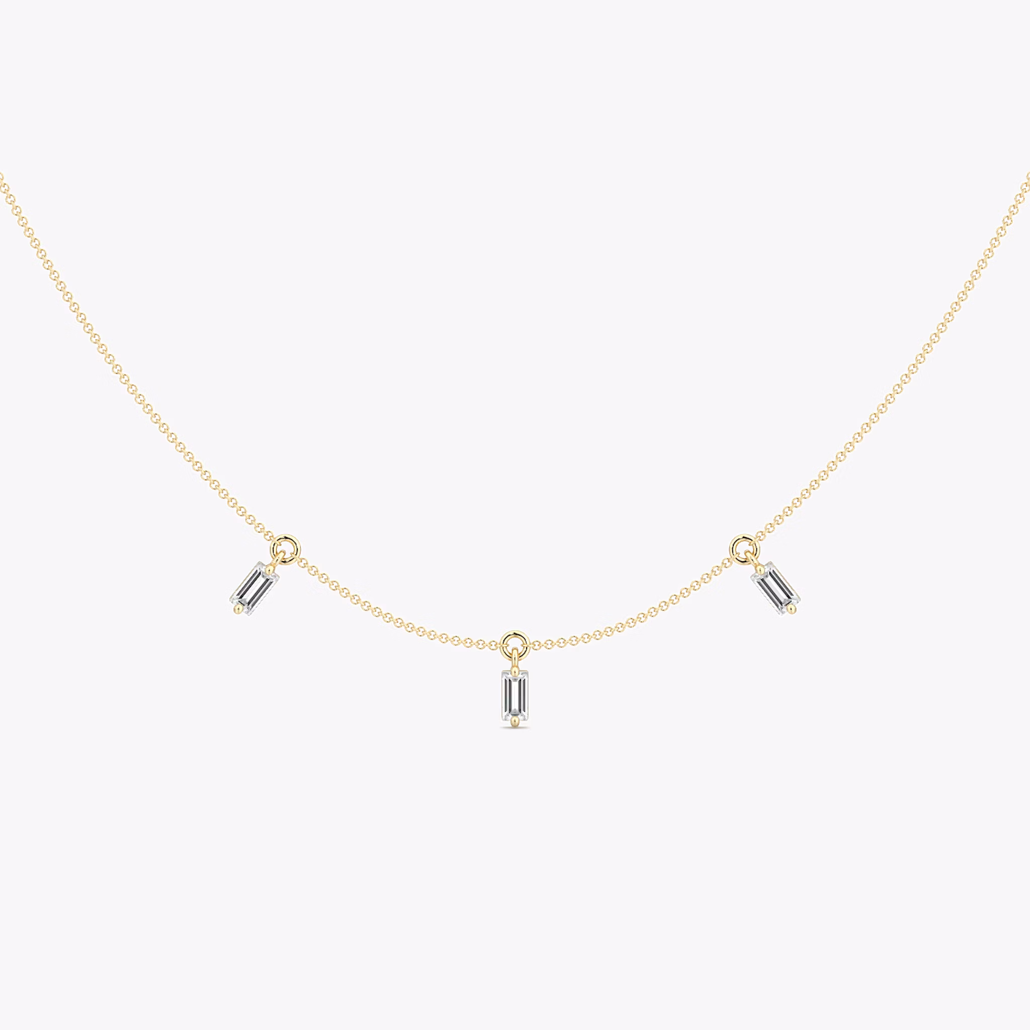 Floating Baguette Station Necklace | Baguette | 14k | Yellow Gold | diamondCount: 3 | chainLength: 16-18