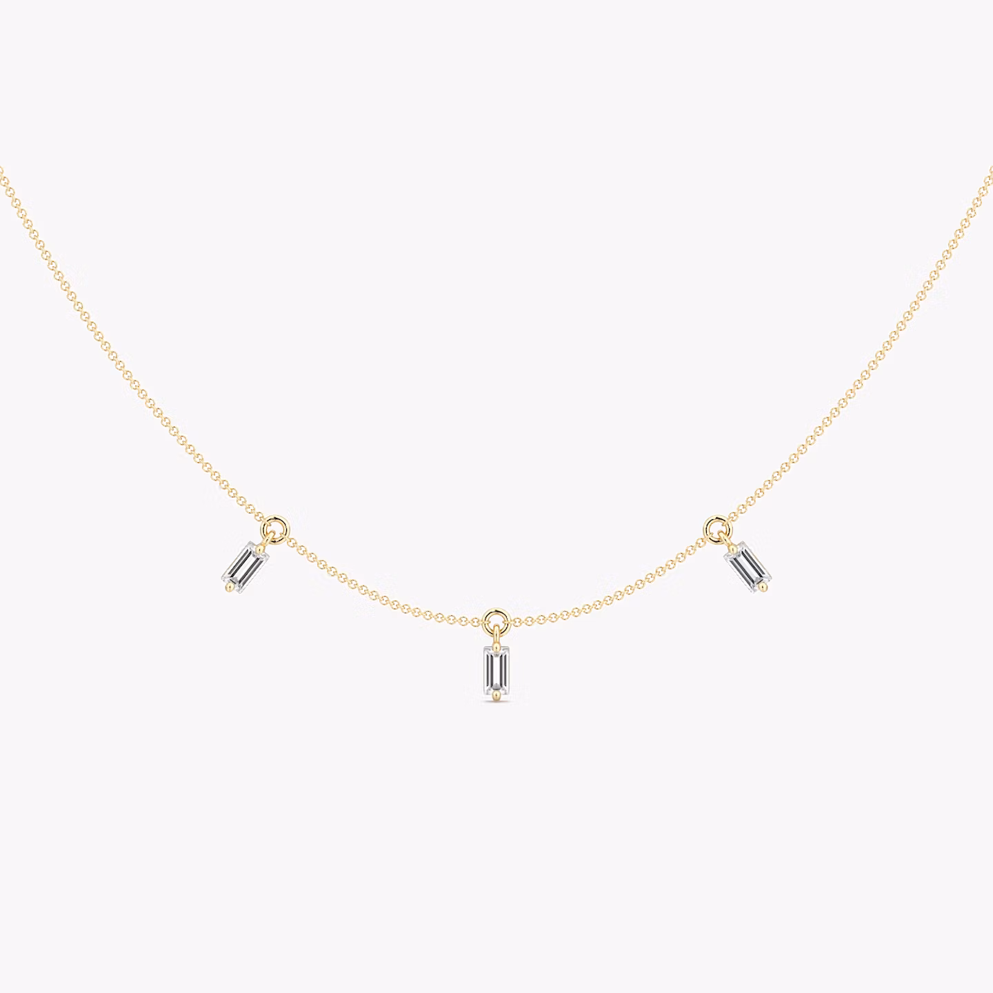 Floating Baguette Station Necklace | Baguette | 14k | Yellow Gold | diamondCount: 3 | chainLength: 16-18