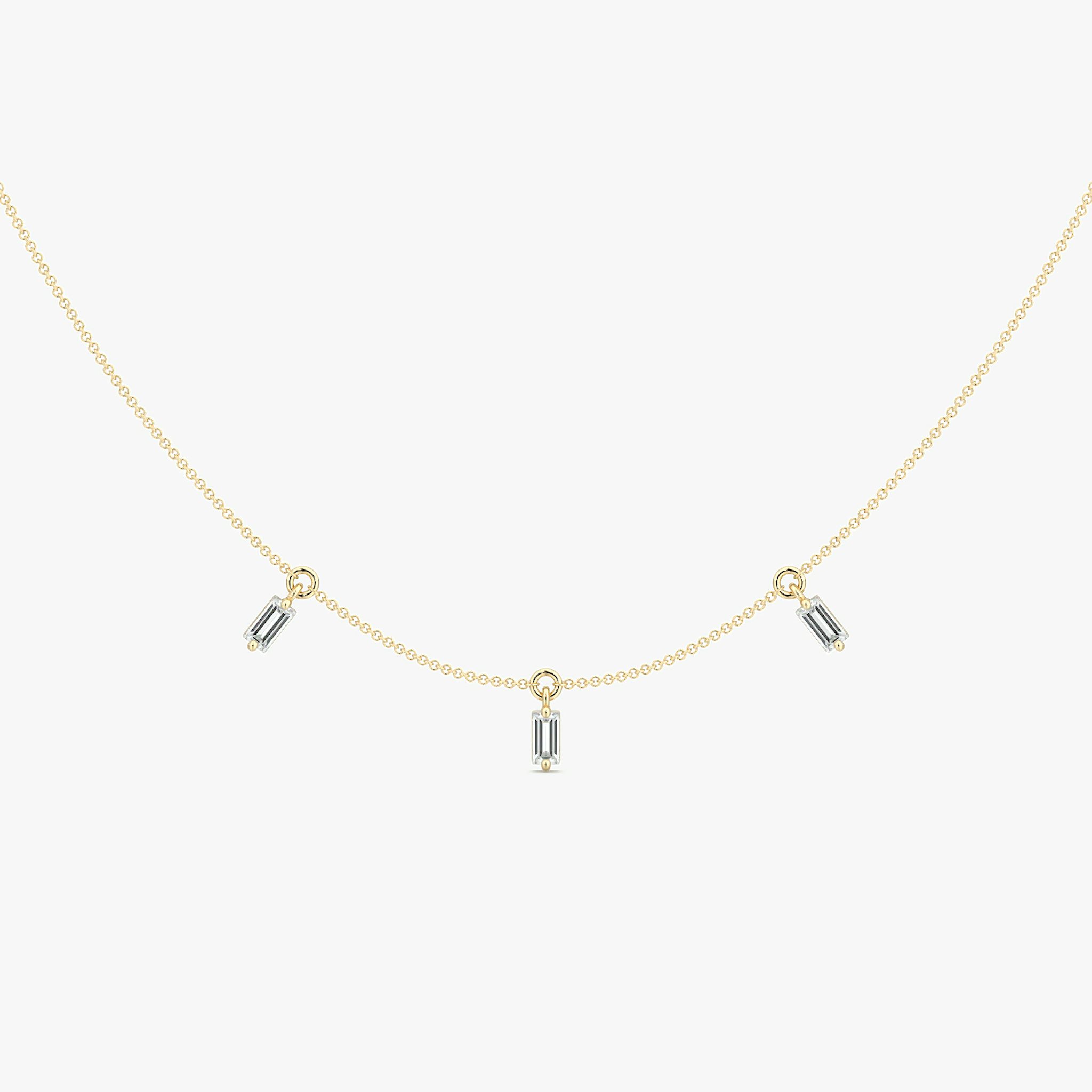 Floating Baguette Station Necklace | Baguette | 14k | Yellow Gold | diamondCount: 3 | chainLength: 16-18