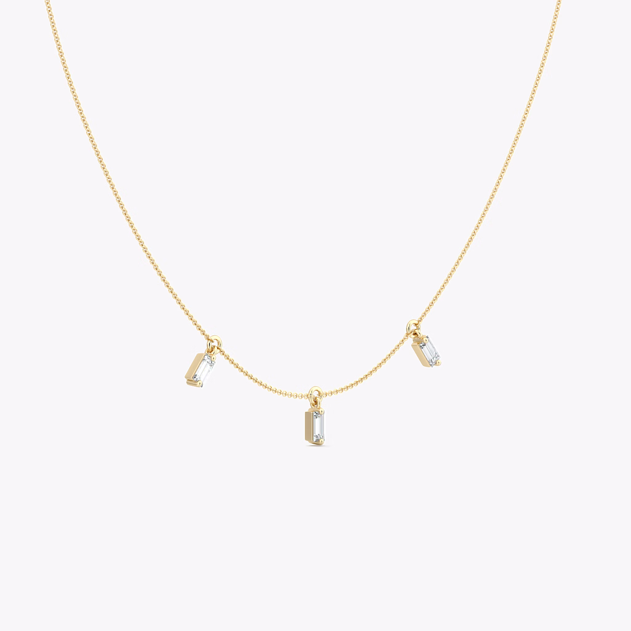 Floating Baguette Station Necklace | Baguette | 14k | Yellow Gold | diamondCount: 3 | chainLength: 16-18