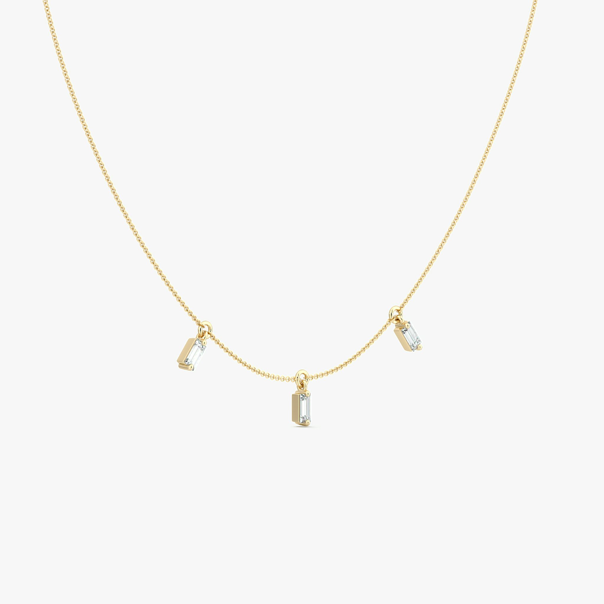 Floating Baguette Station Necklace | Baguette | 14k | Yellow Gold | diamondCount: 3 | chainLength: 16-18