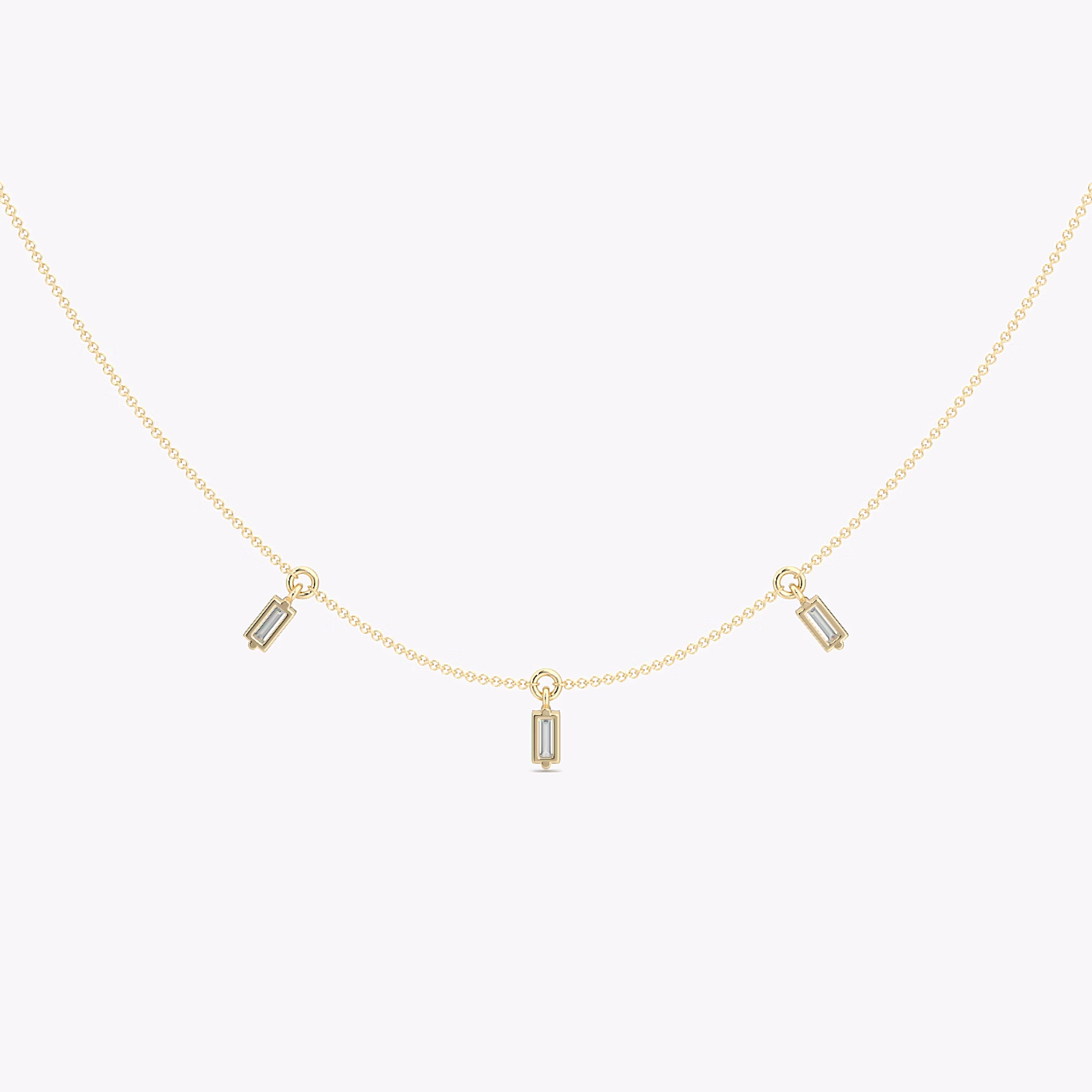 Floating Baguette Station Necklace | Baguette | 14k | Yellow Gold | diamondCount: 3 | chainLength: 16-18