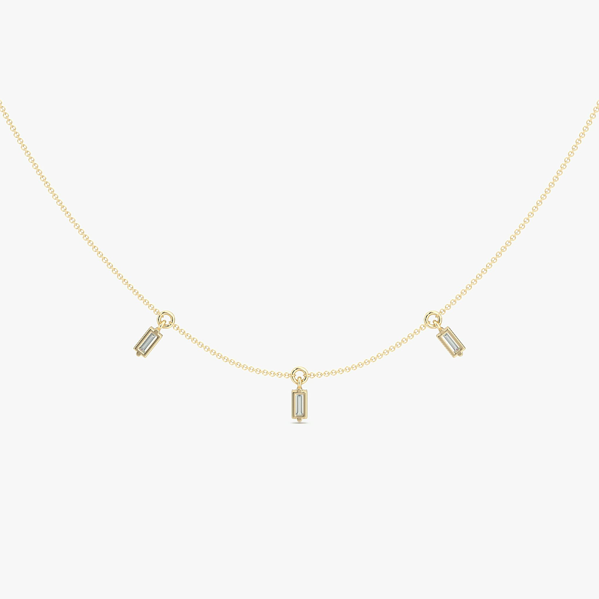 Floating Baguette Station Necklace | Baguette | 14k | Yellow Gold | diamondCount: 3 | chainLength: 16-18