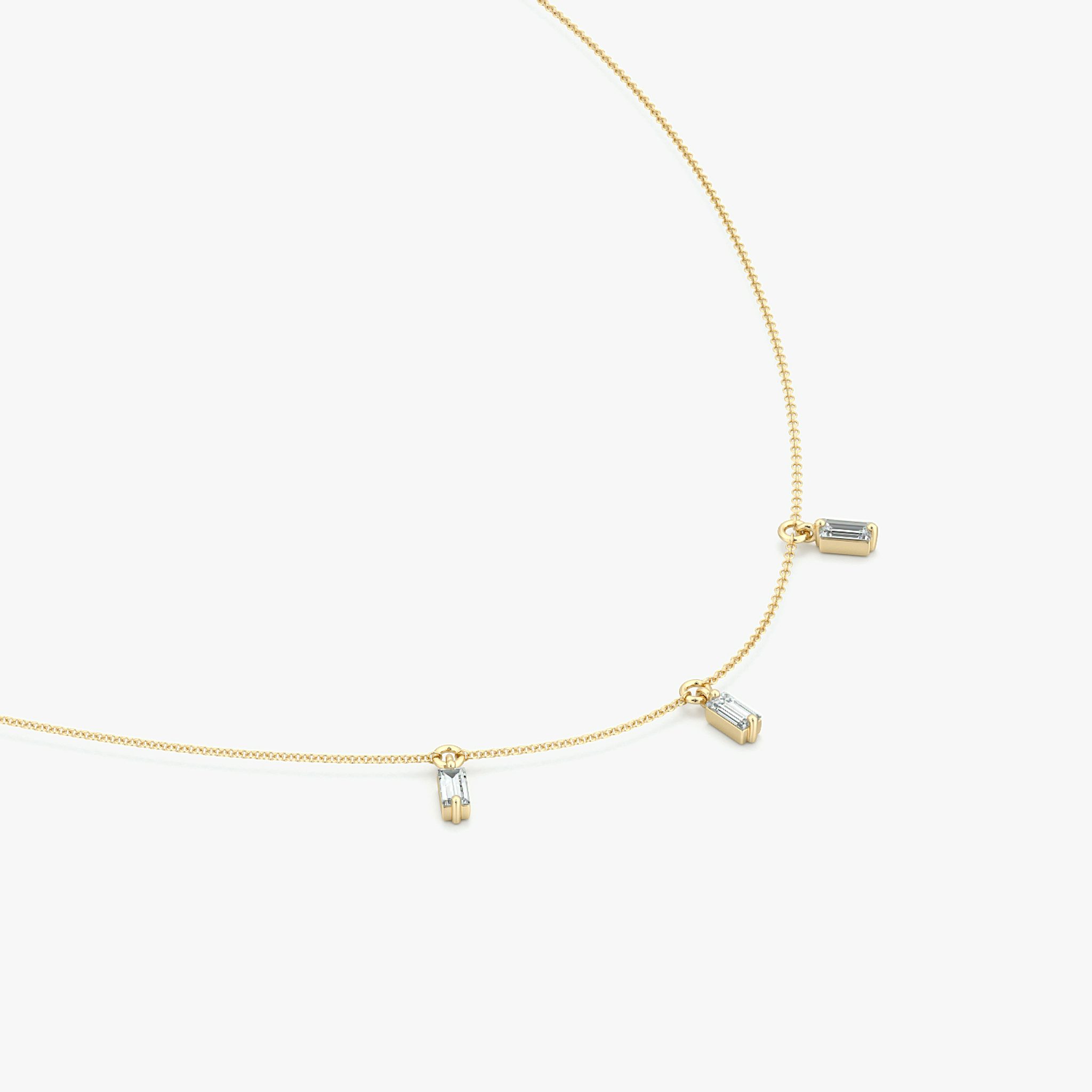 Floating Baguette Station Necklace | Baguette | 14k | Yellow Gold | diamondCount: 3 | chainLength: 16-18