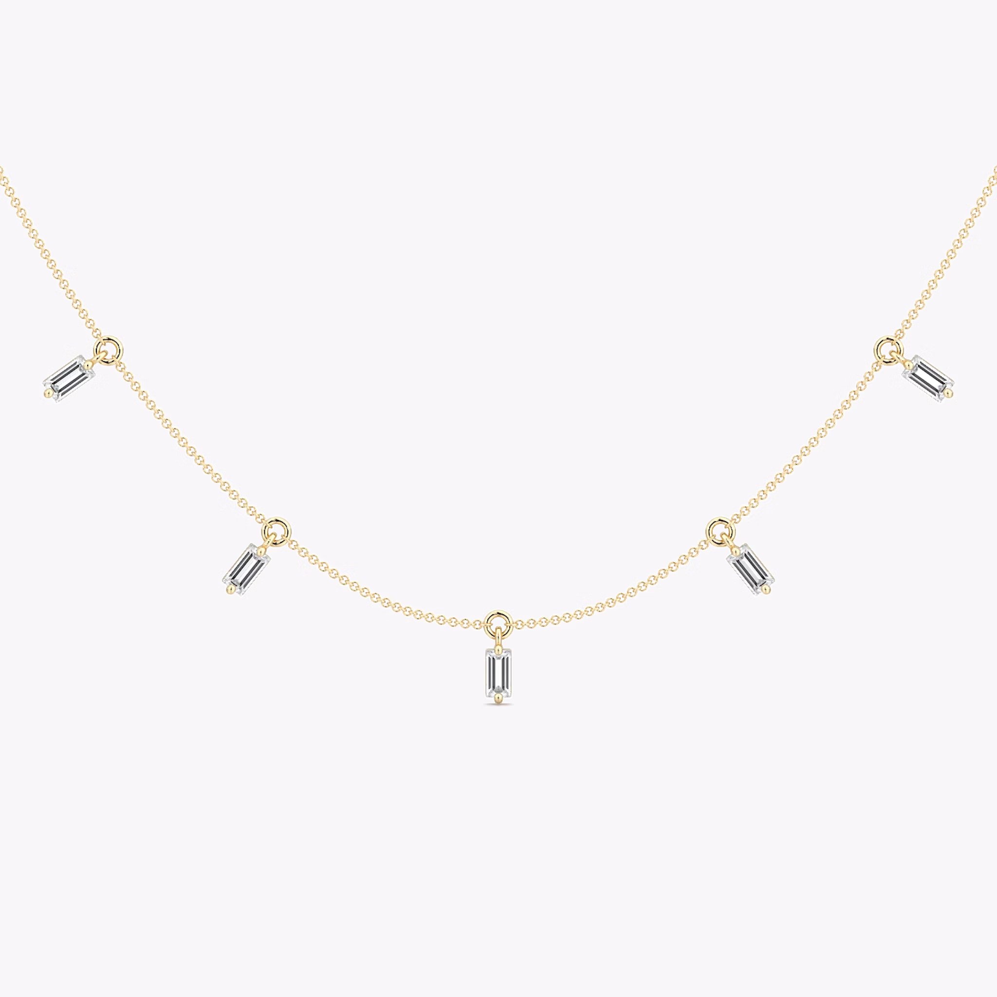 Floating Baguette Station Necklace | Baguette | 14k | Yellow Gold | diamondCount: 5 | chainLength: 16-18