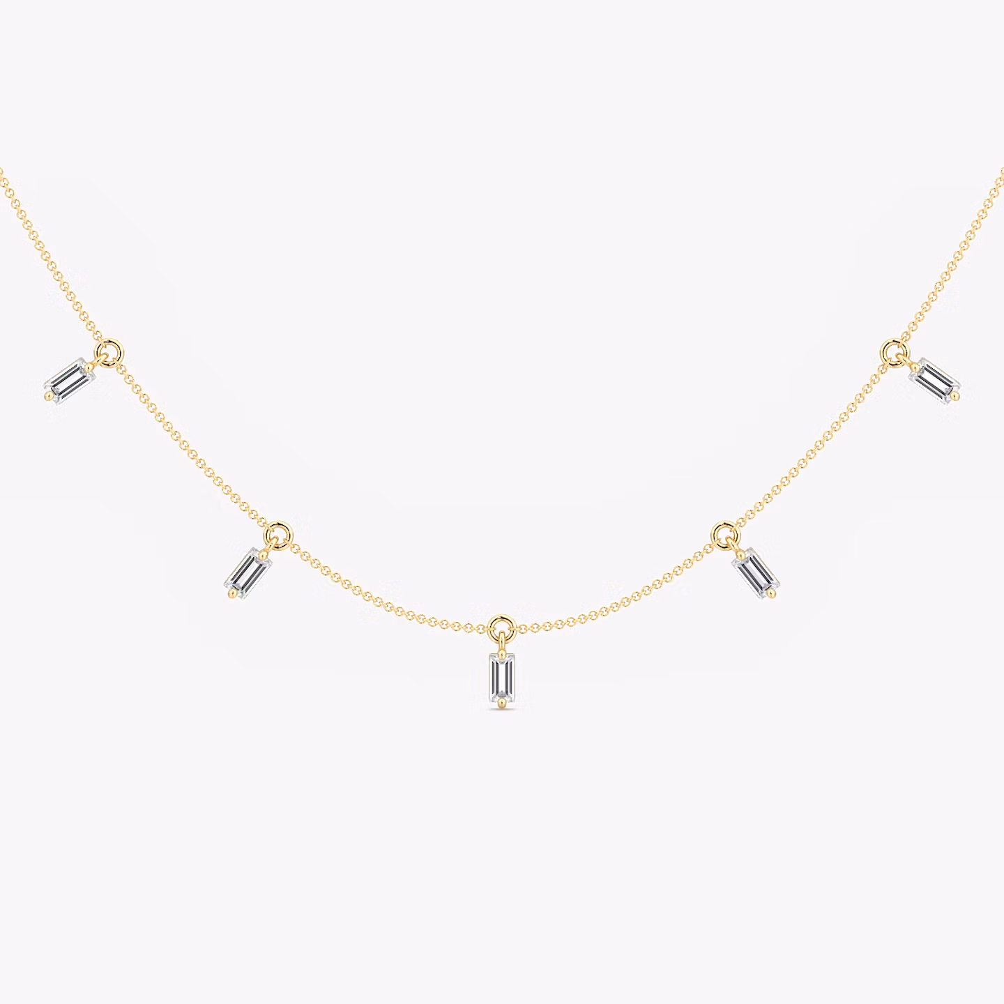 Floating Baguette Station Necklace Baguette | Yellow Gold