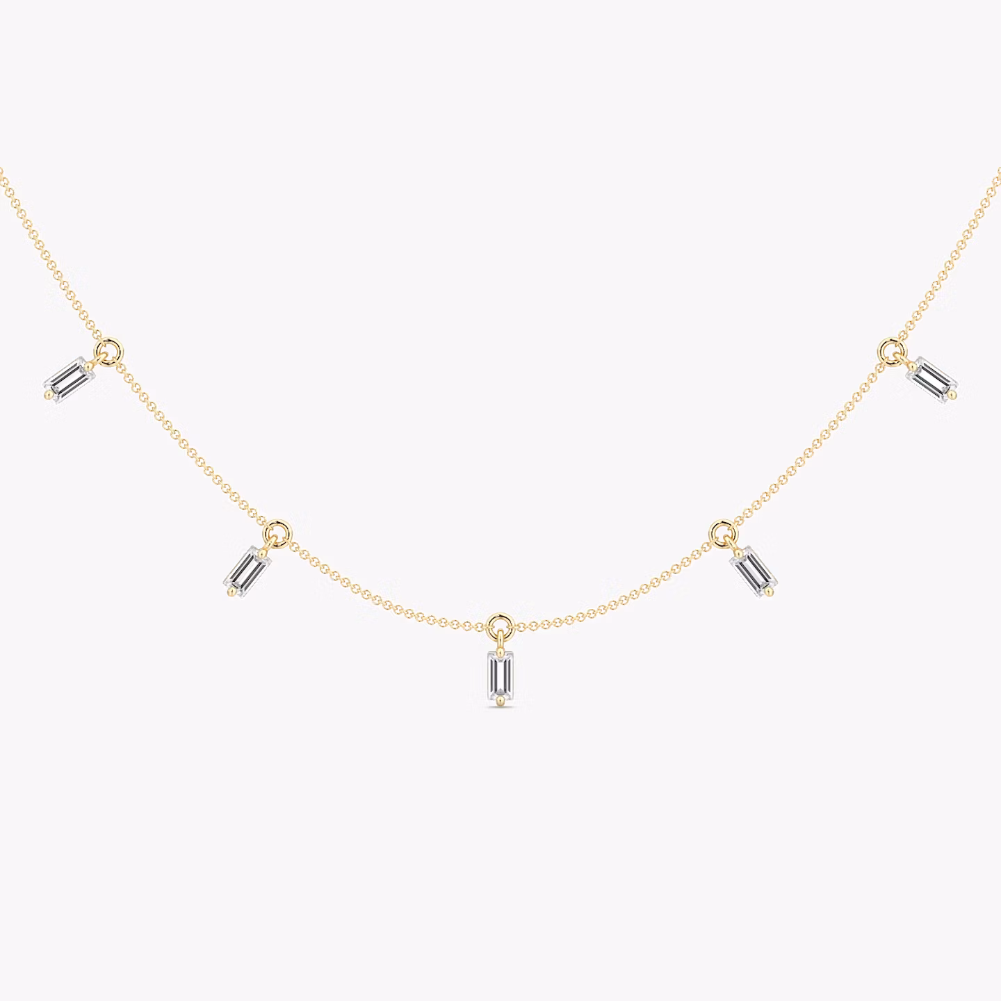 Floating Baguette Station Necklace | Baguette | 14k | Yellow Gold | diamondCount: 5 | chainLength: 16-18