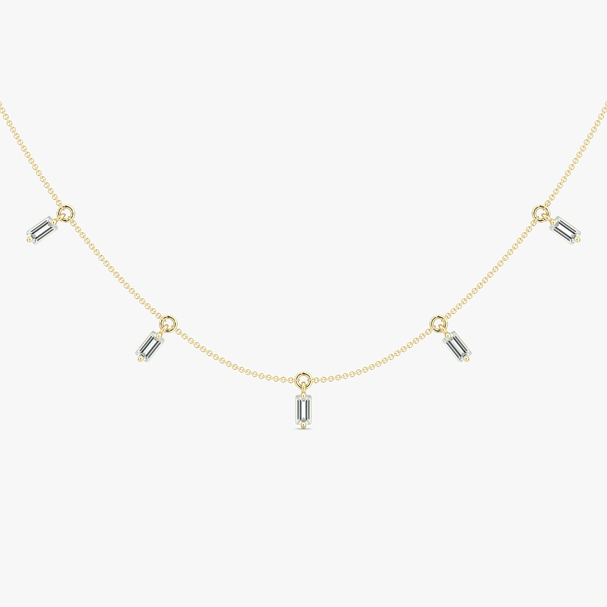 Floating Baguette Station Necklace | Baguette | 14k | Yellow Gold | diamondCount: 5 | chainLength: 16-18