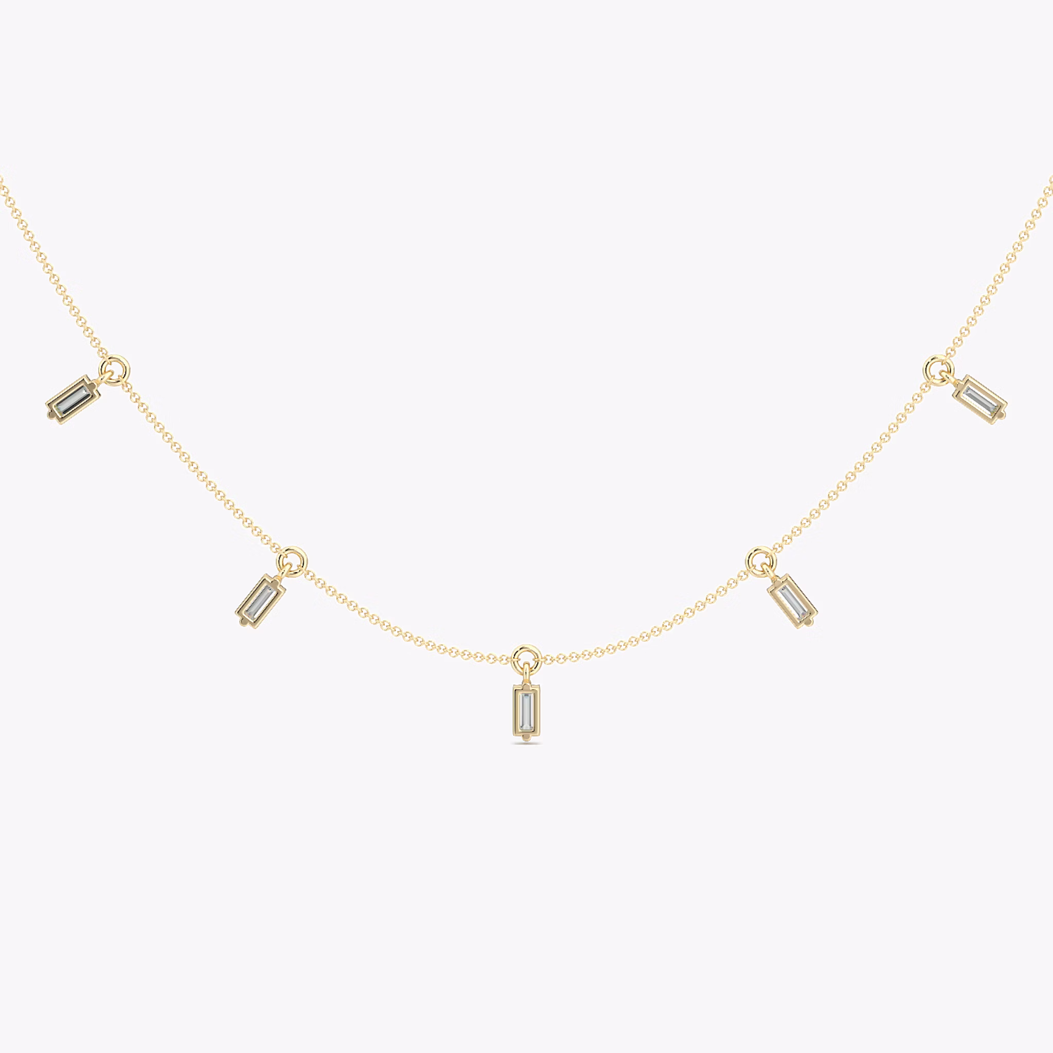 Floating Baguette Station Necklace | Baguette | 14k | Yellow Gold | diamondCount: 5 | chainLength: 16-18