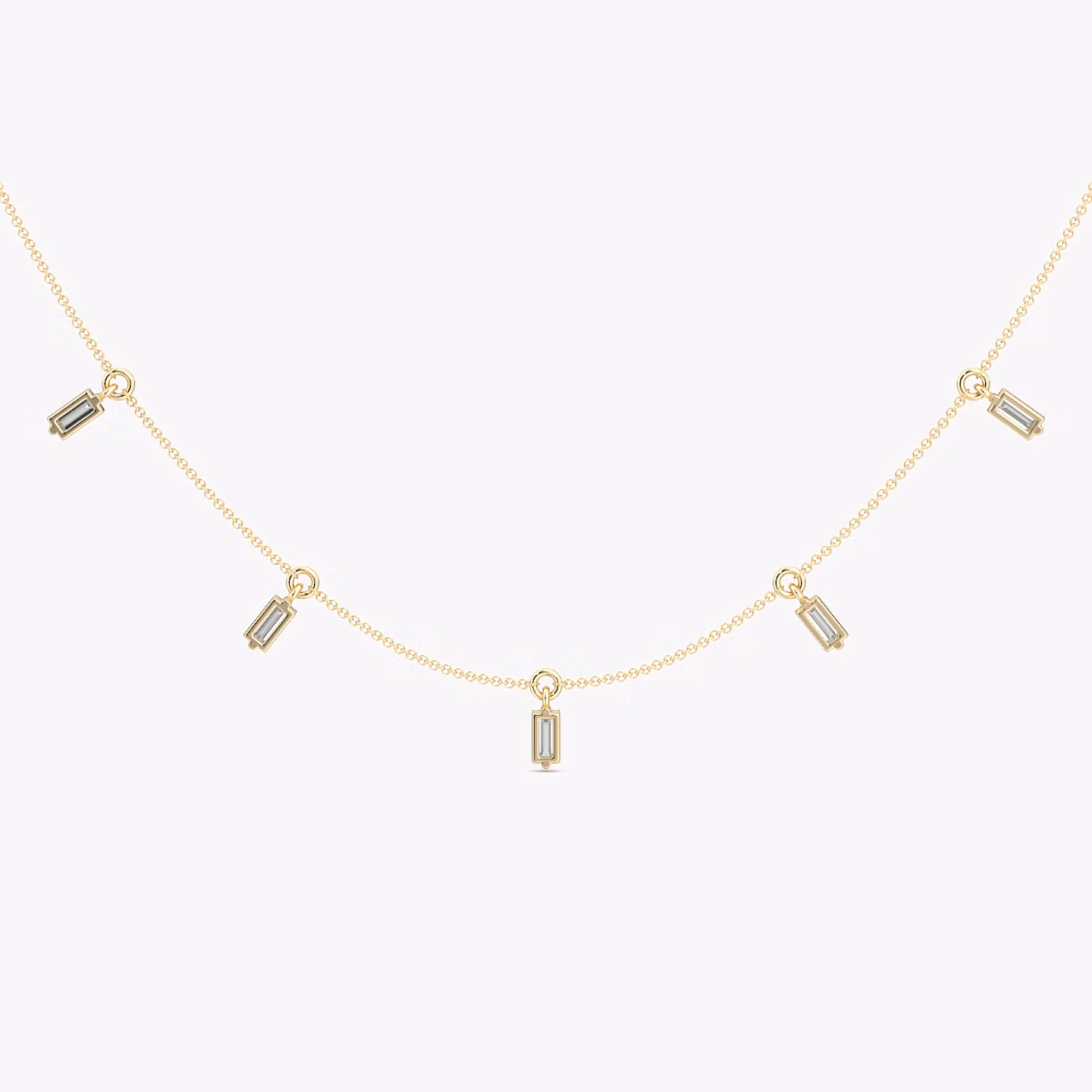 Floating Baguette Station Necklace | Baguette | 14k | Yellow Gold | diamondCount: 5 | chainLength: 16-18