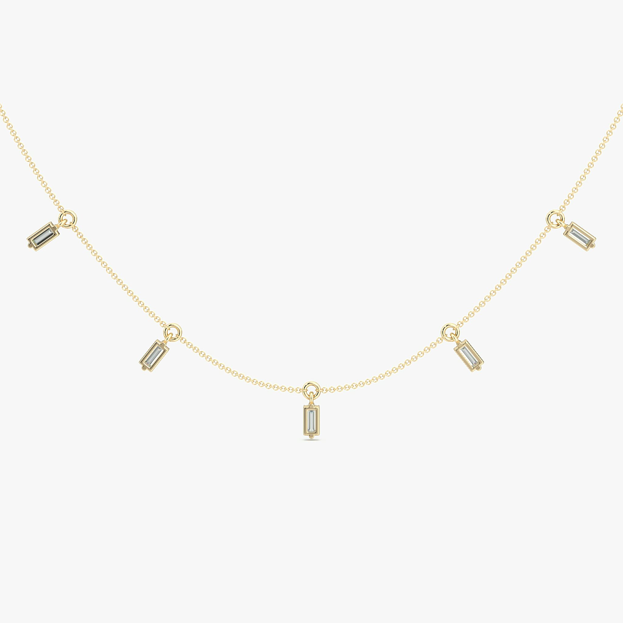 Floating Baguette Station Necklace | Baguette | 14k | Yellow Gold | diamondCount: 5 | chainLength: 16-18
