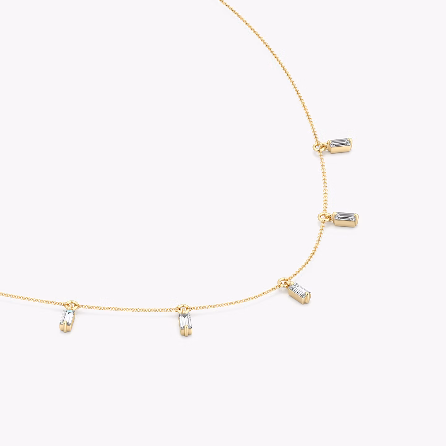 Floating Baguette Station Necklace | Baguette | 14k | Yellow Gold | diamondCount: 5 | chainLength: 16-18