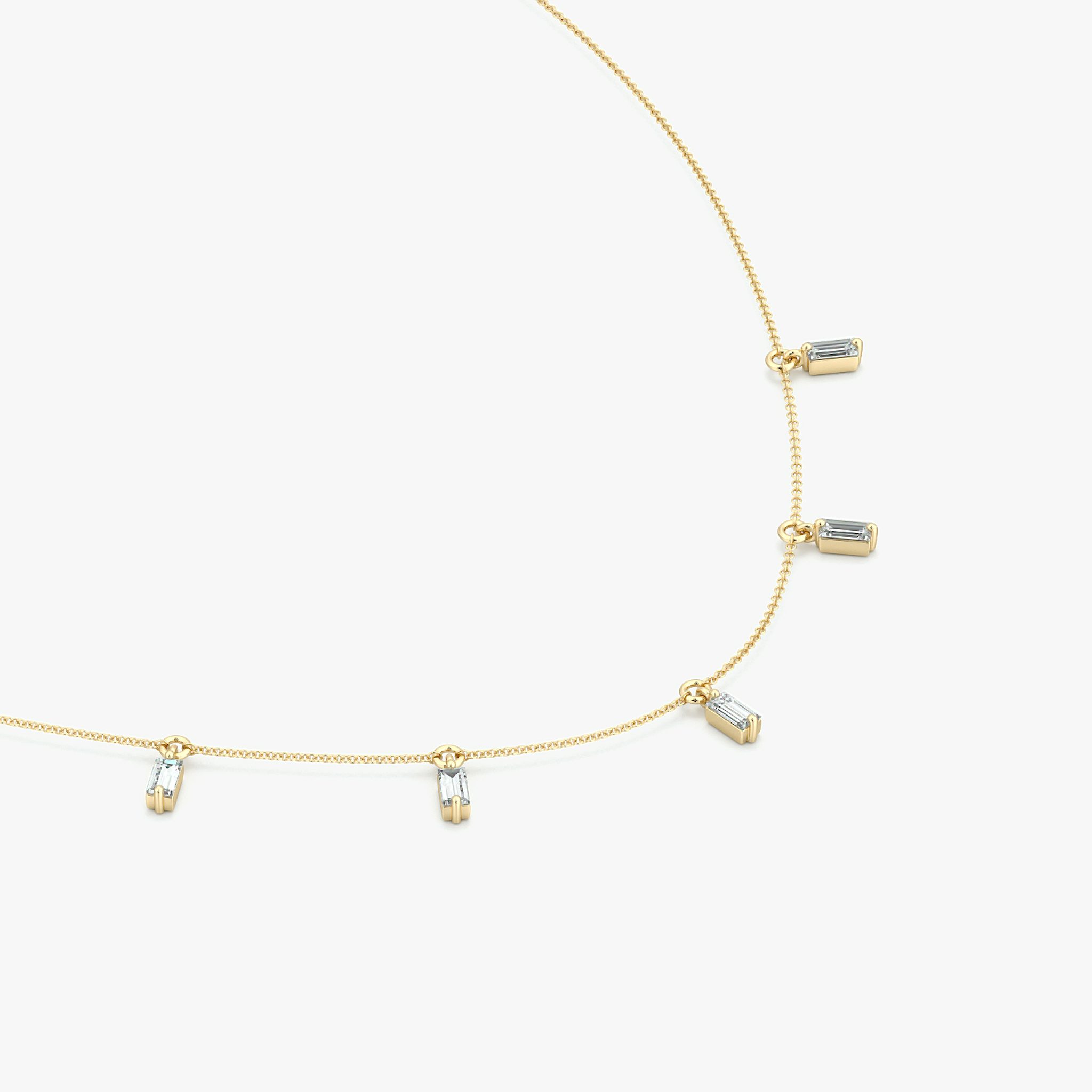 Floating Baguette Station Necklace | Baguette | 14k | Yellow Gold | diamondCount: 5 | chainLength: 16-18