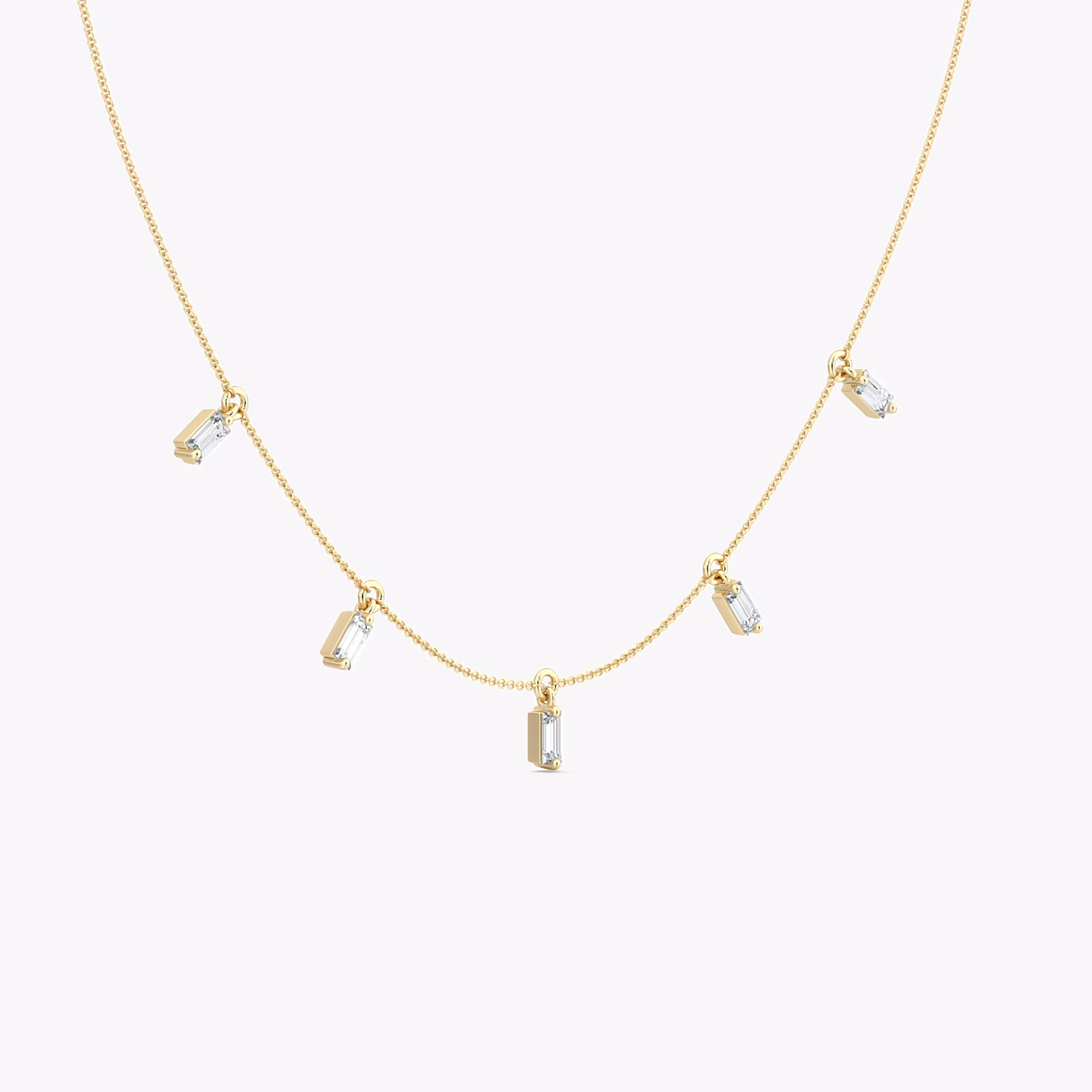 Floating Baguette Station Necklace | Baguette | 14k | Yellow Gold | diamondCount: 5 | chainLength: 16-18