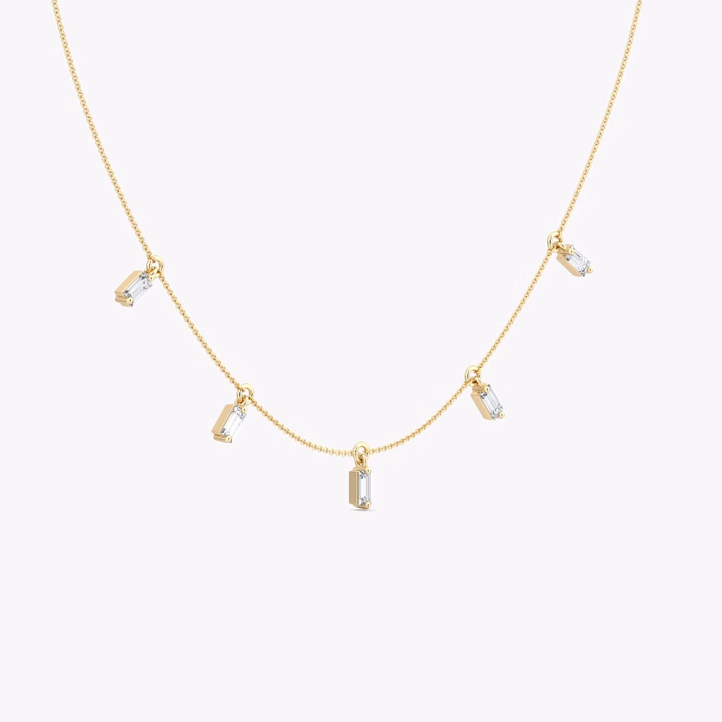 Floating Baguette Station Necklace | Baguette | 14k | Yellow Gold | diamondCount: 5 | chainLength: 16-18