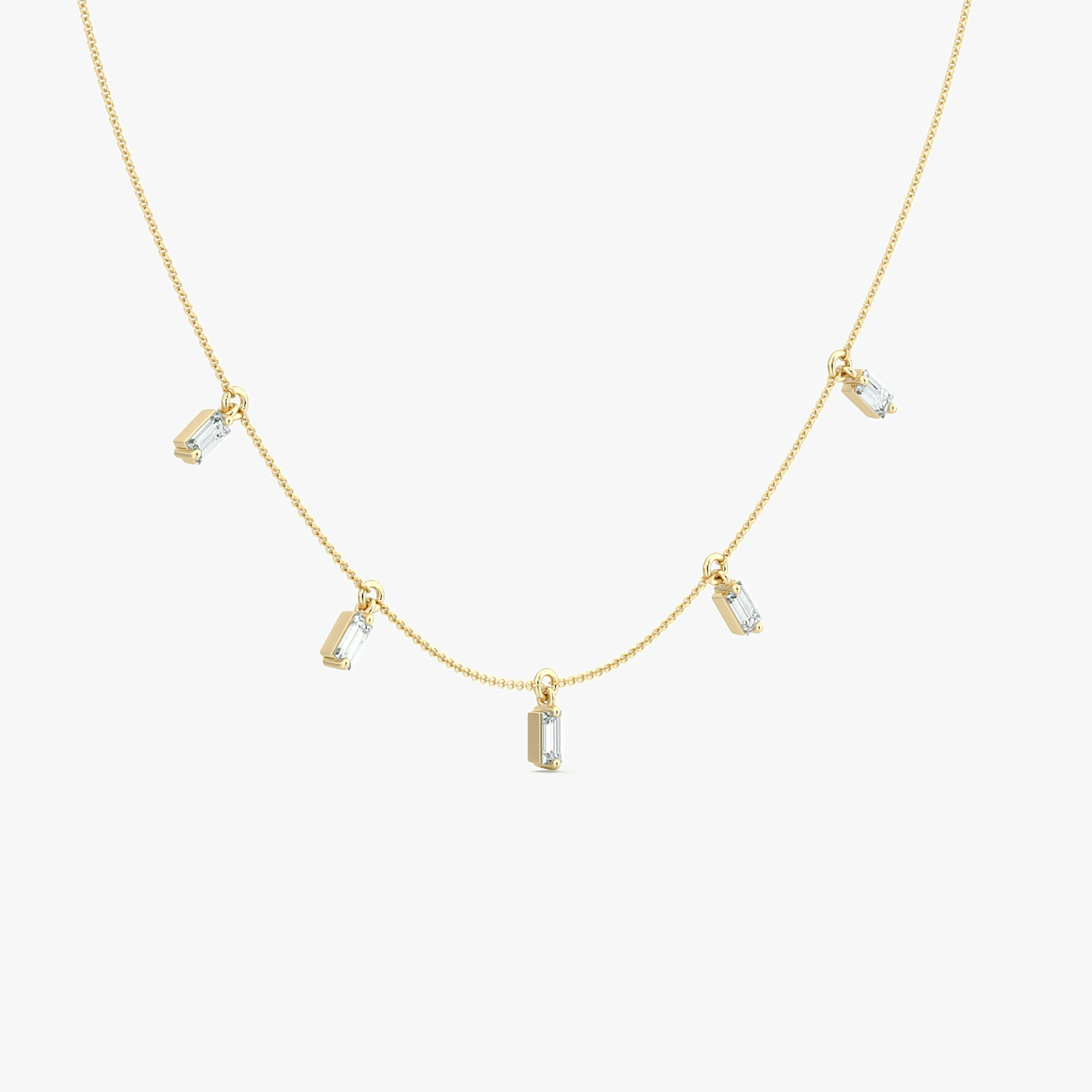 Floating Baguette Station Necklace | Baguette | 14k | Yellow Gold | diamondCount: 5 | chainLength: 16-18
