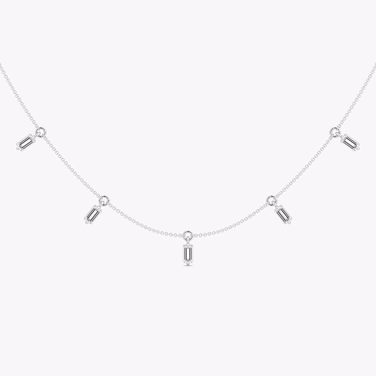 Floating Baguette Station Necklace | Baguette | 14k | White Gold | diamondCount: 5 | chainLength: 16-18