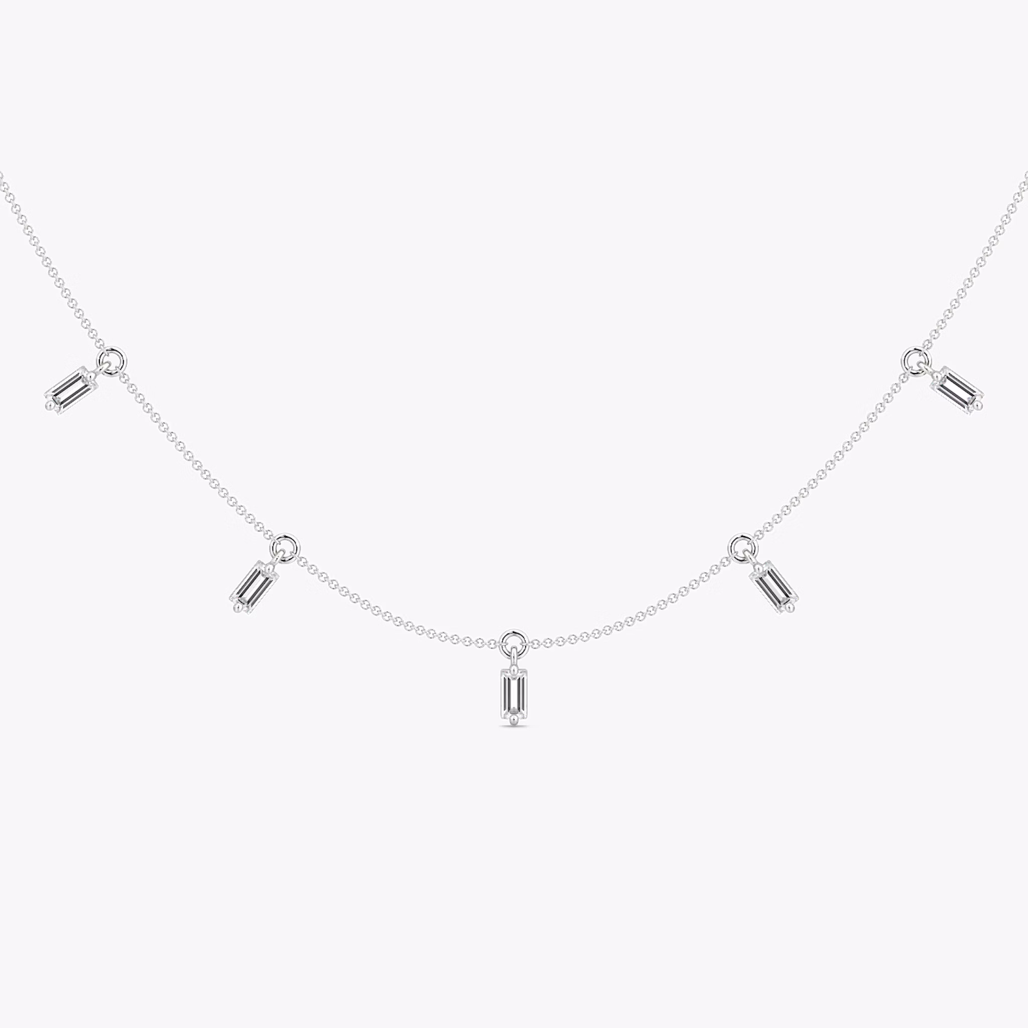 Floating Baguette Station Necklace | Baguette | 14k | White Gold | diamondCount: 5 | chainLength: 16-18