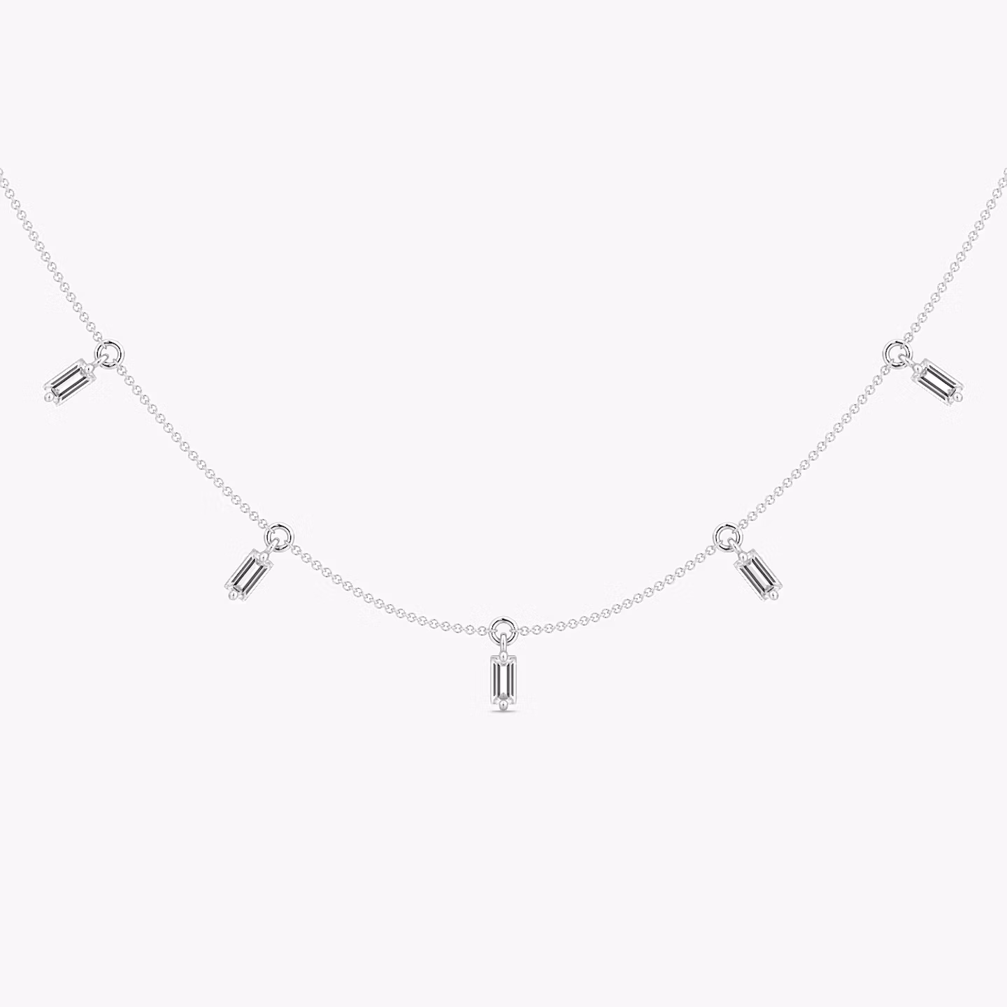 Floating Baguette Station Necklace | Baguette | 14k | White Gold | diamondCount: 5 | chainLength: 16-18
