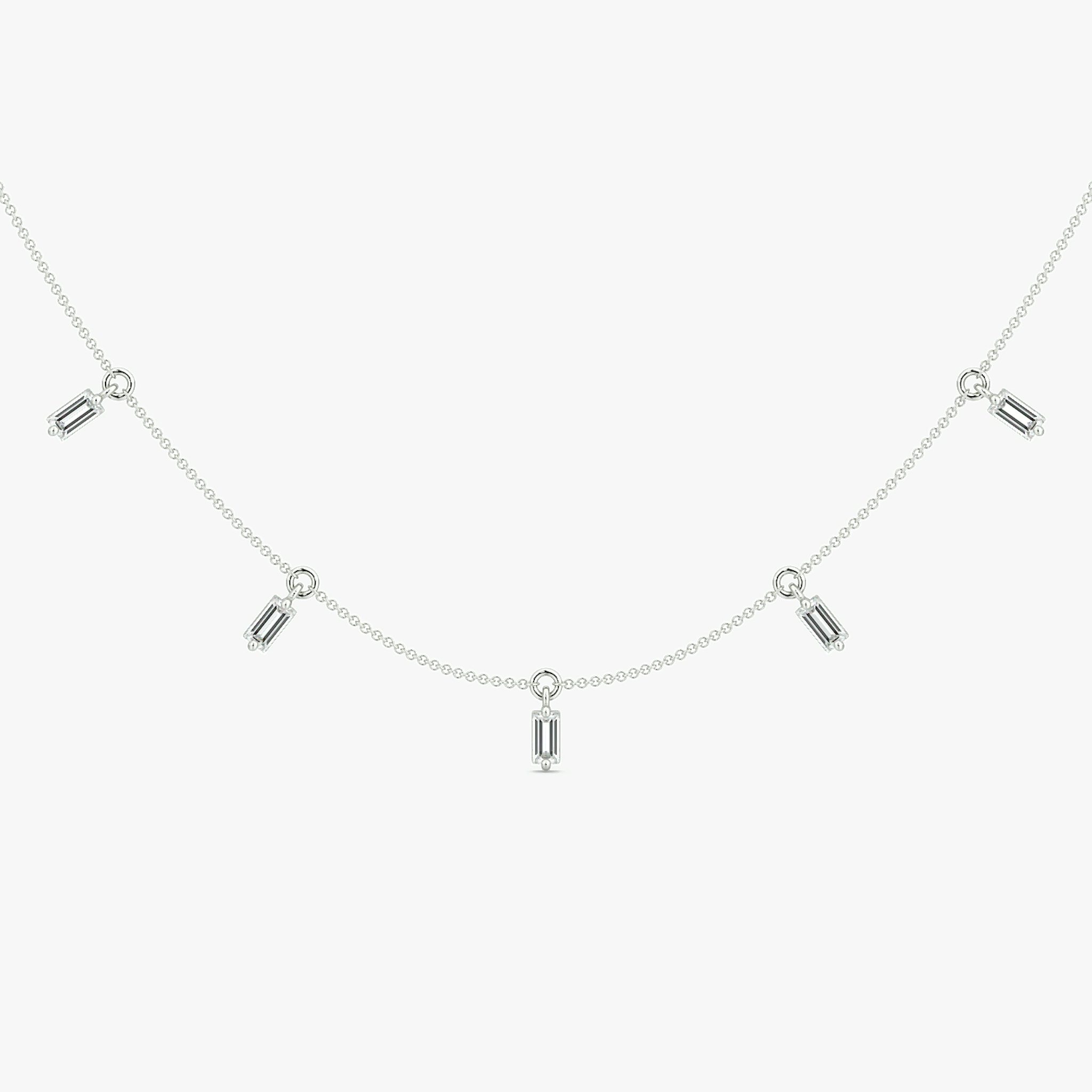 Floating Baguette Station Necklace | Baguette | 14k | White Gold | diamondCount: 5 | chainLength: 16-18