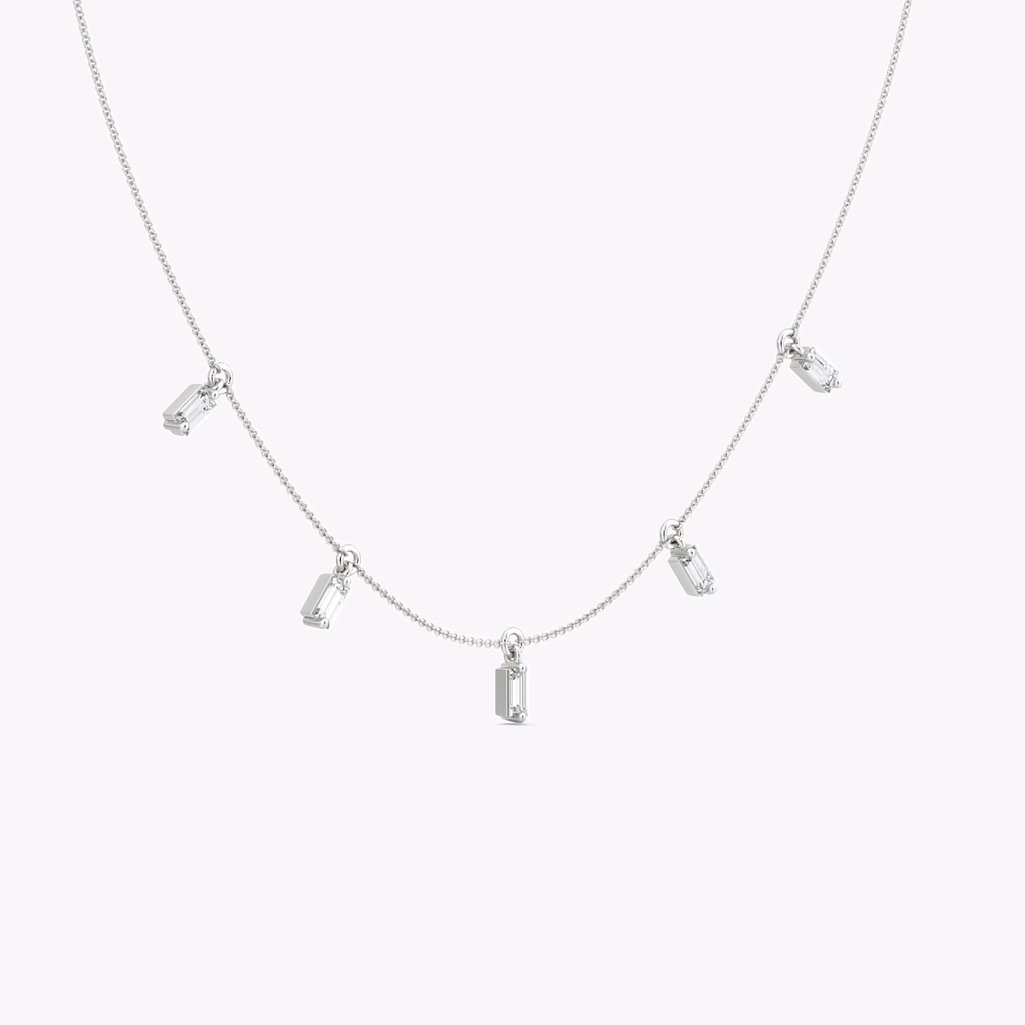 Floating Baguette Station Necklace | Baguette | 14k | White Gold | diamondCount: 5 | chainLength: 16-18