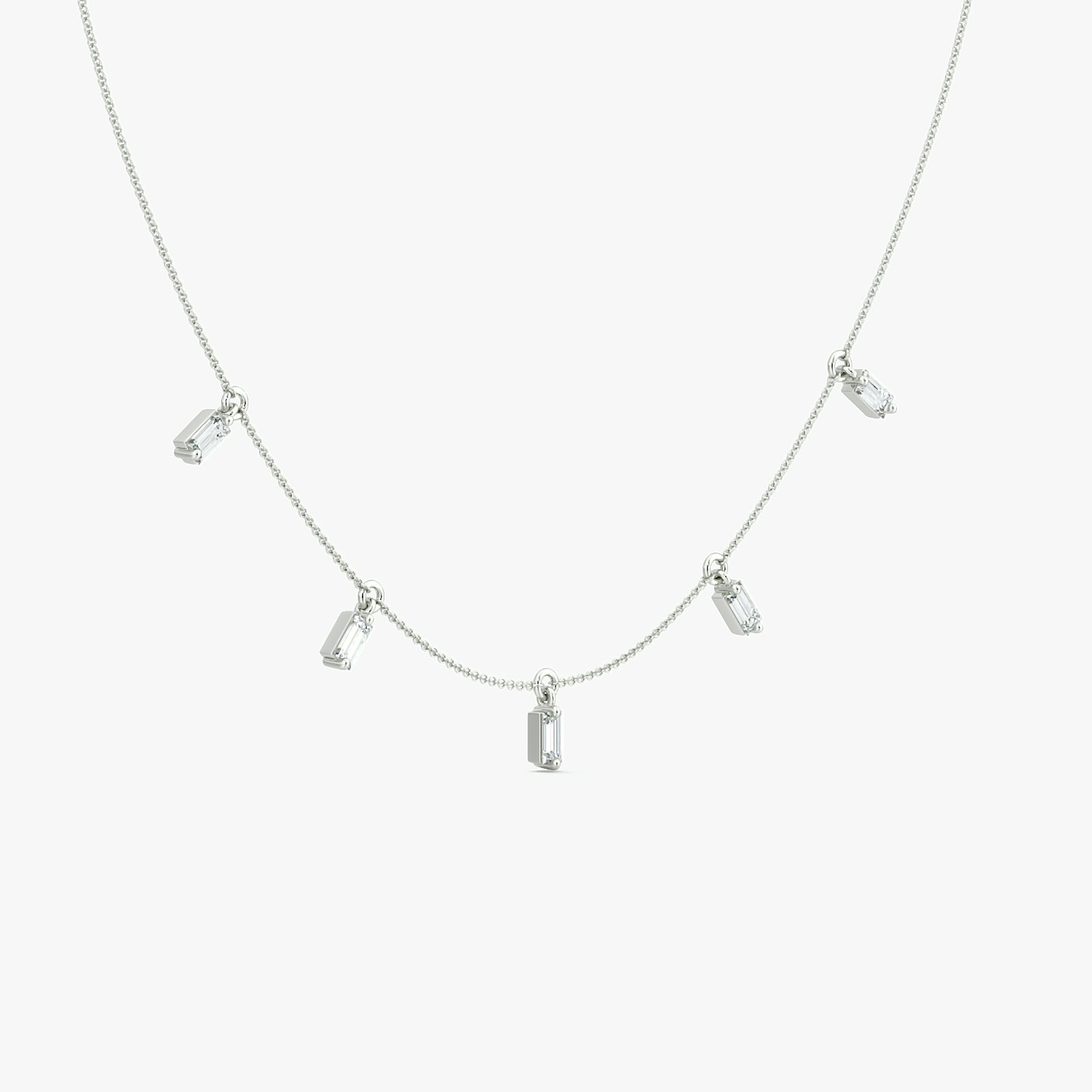 Floating Baguette Station Necklace | Baguette | 14k | White Gold | diamondCount: 5 | chainLength: 16-18