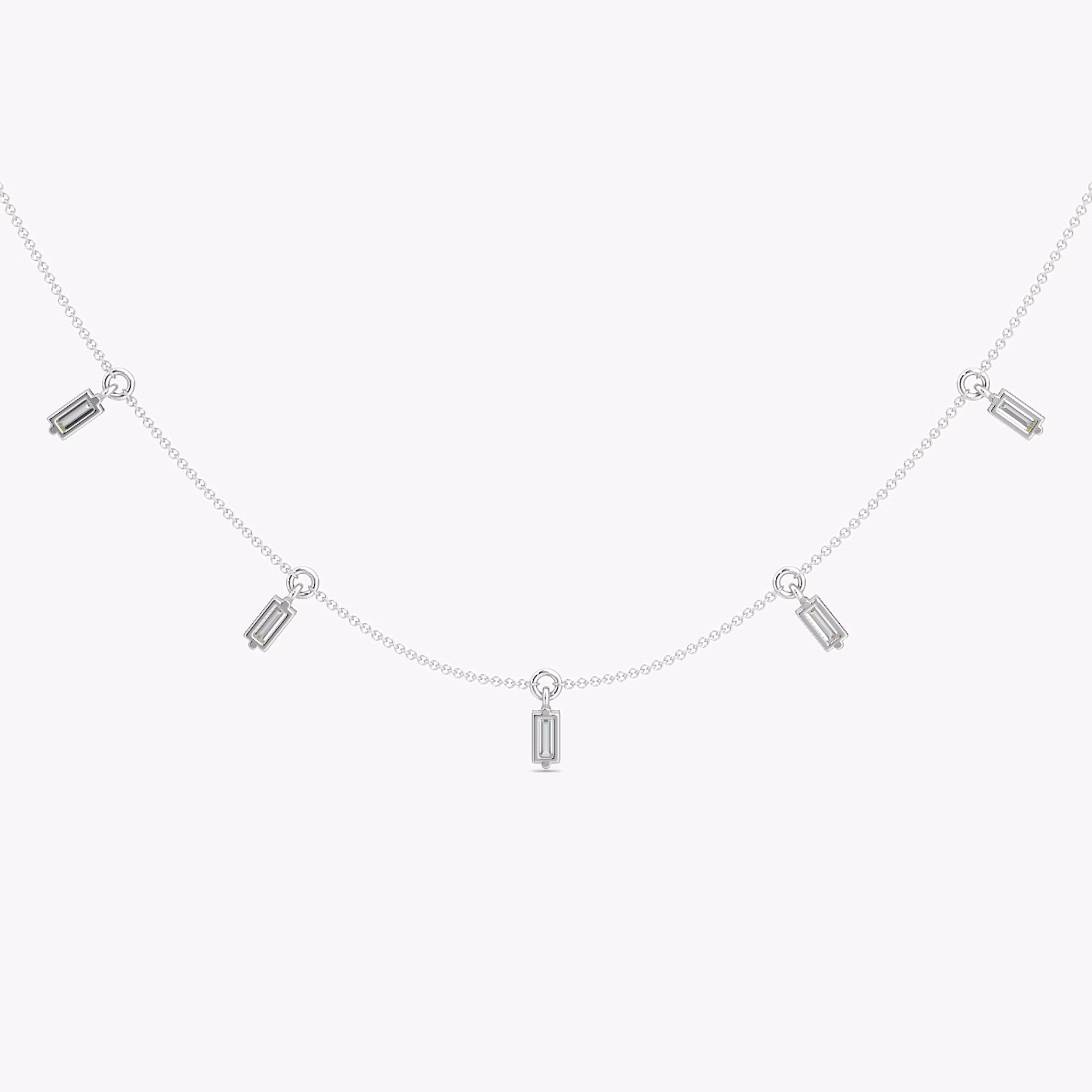 Floating Baguette Station Necklace | Baguette | 14k | White Gold | diamondCount: 5 | chainLength: 16-18
