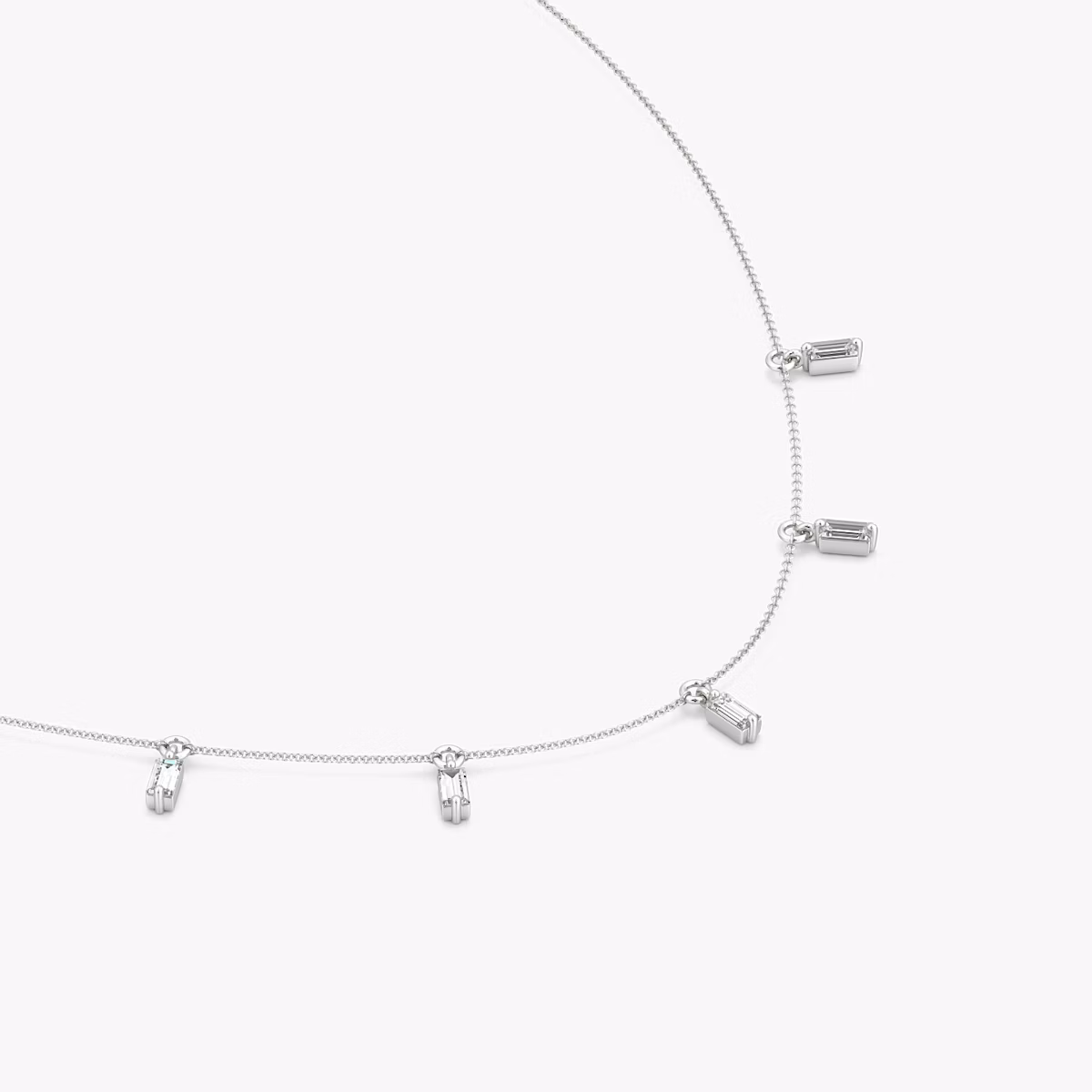 Floating Baguette Station Necklace | Baguette | 14k | White Gold | diamondCount: 5 | chainLength: 16-18