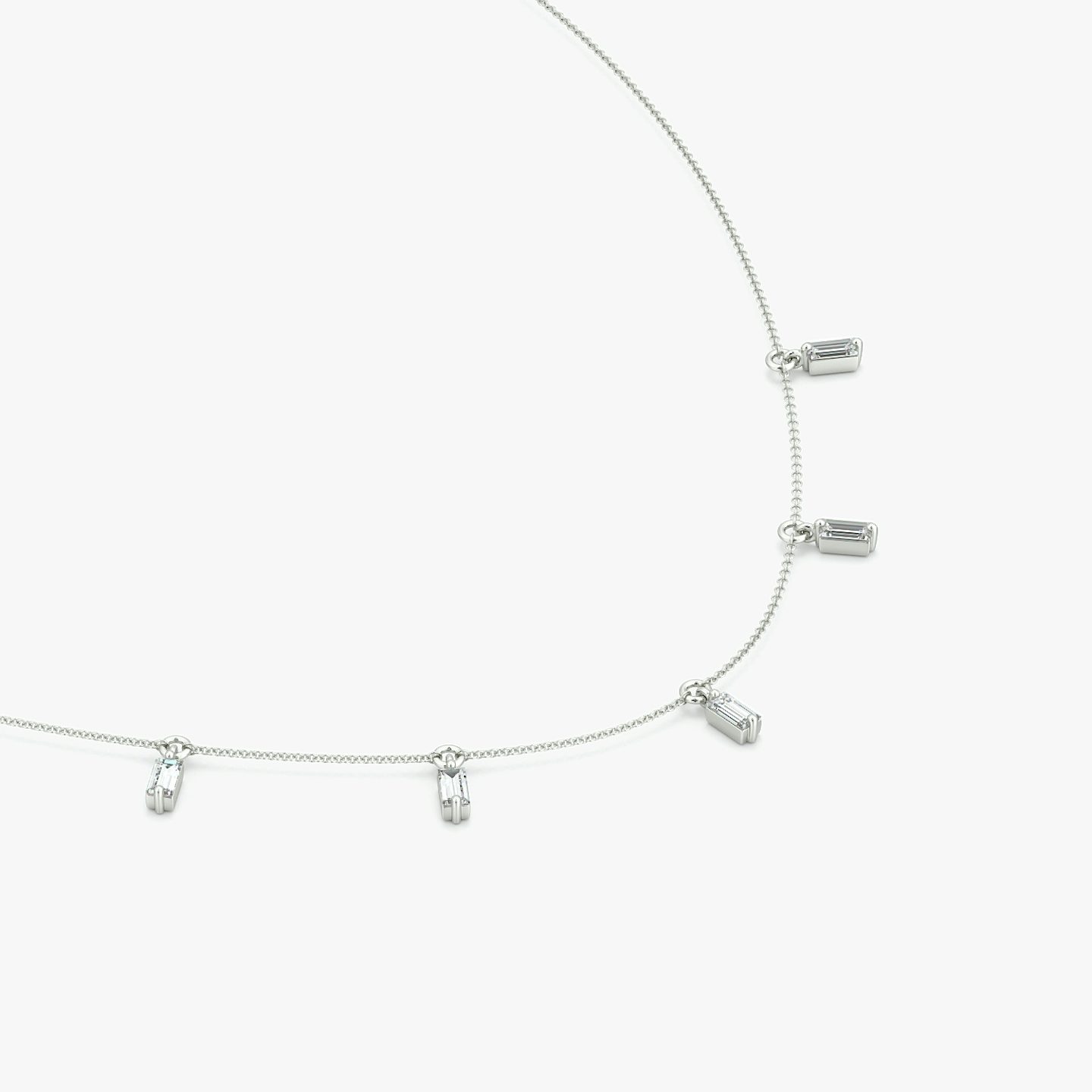 Floating Baguette Station Necklace | Baguette | 14k | White Gold | diamondCount: 5 | chainLength: 16-18