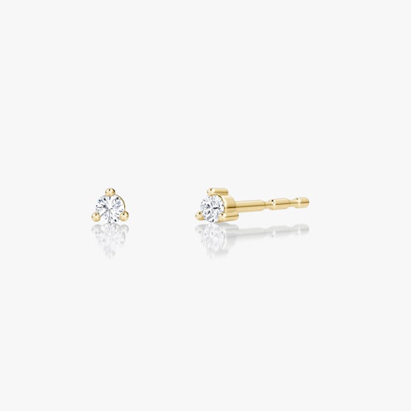 Tiny Diamond Studs in Yellow Gold | Round Brilliant Cut VRAI Created ...
