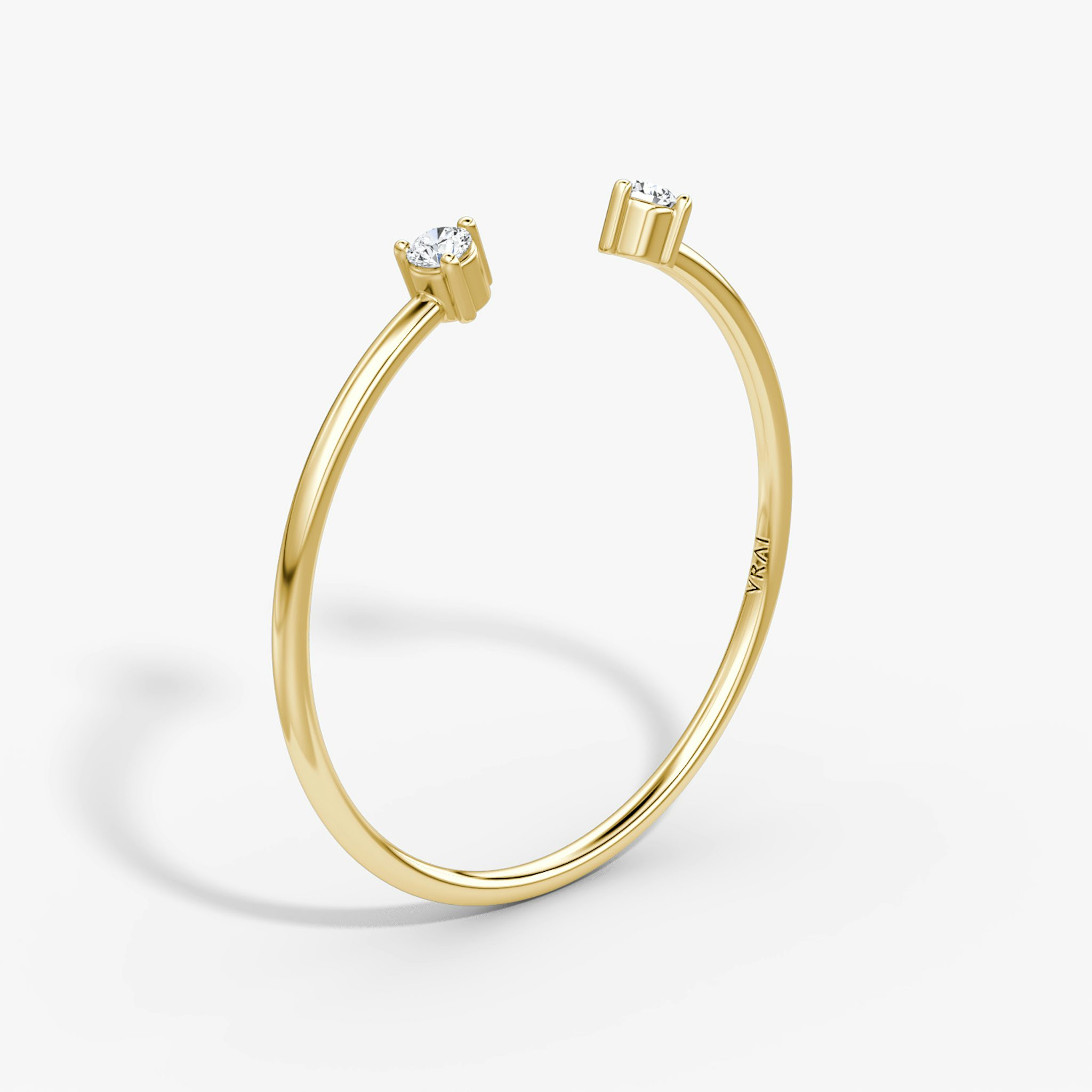Tiny Cuff Ring | Round Brilliant | 14k | Yellow Gold