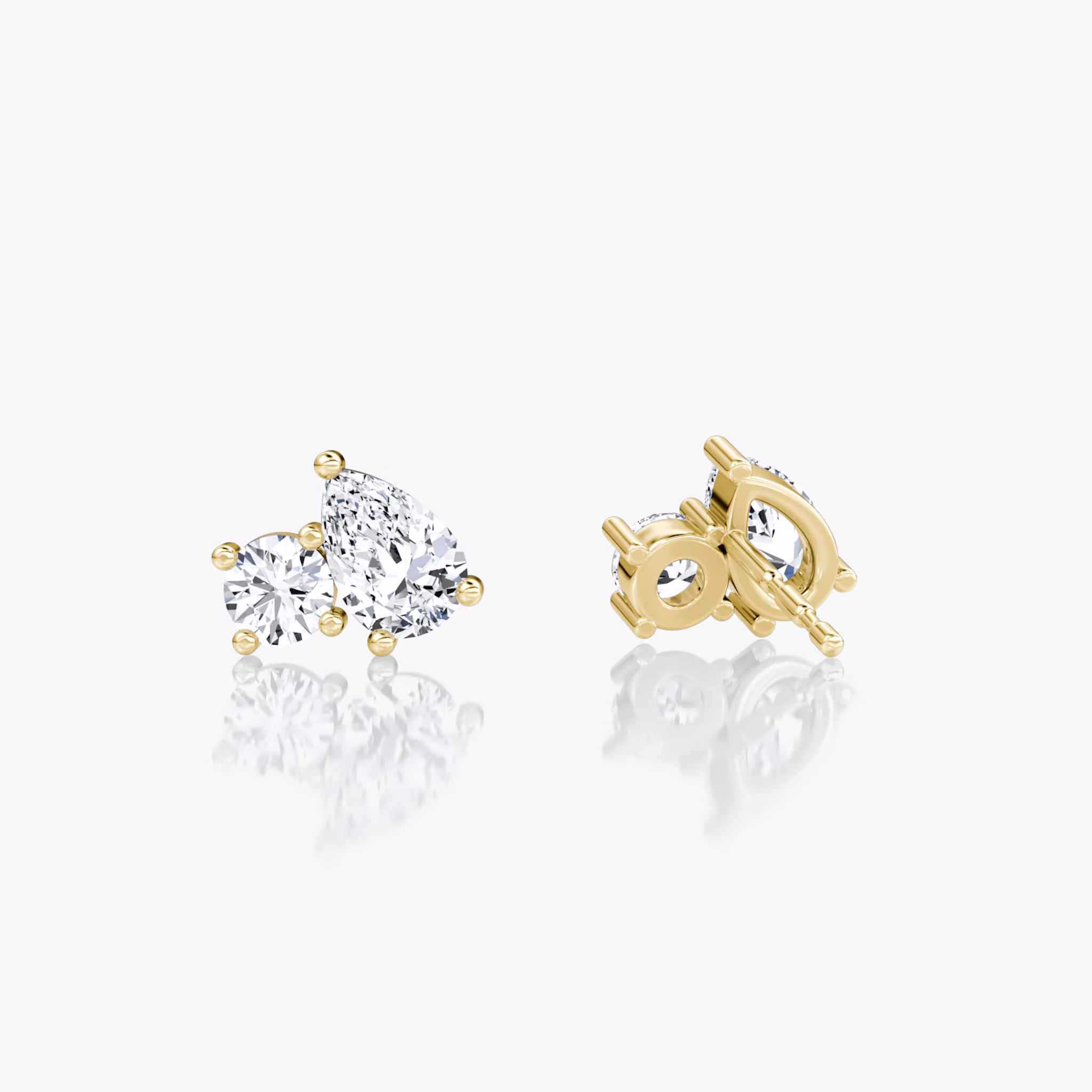 Toi et Moi Stud | Round Brilliant and Pear | 14k | Yellow Gold | side: left